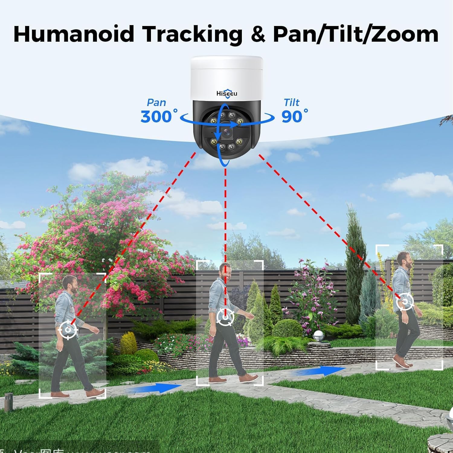 【Human Tracking+300°Pan 90°Tilt】 Hiseeu 4K PoE Security Camera System,Wired NVR Security Camera System w/8 * 5MP PoE PTZ Camera Outdoor&Indoor,2-Way Audio,Color Night Vision,7/24 Record