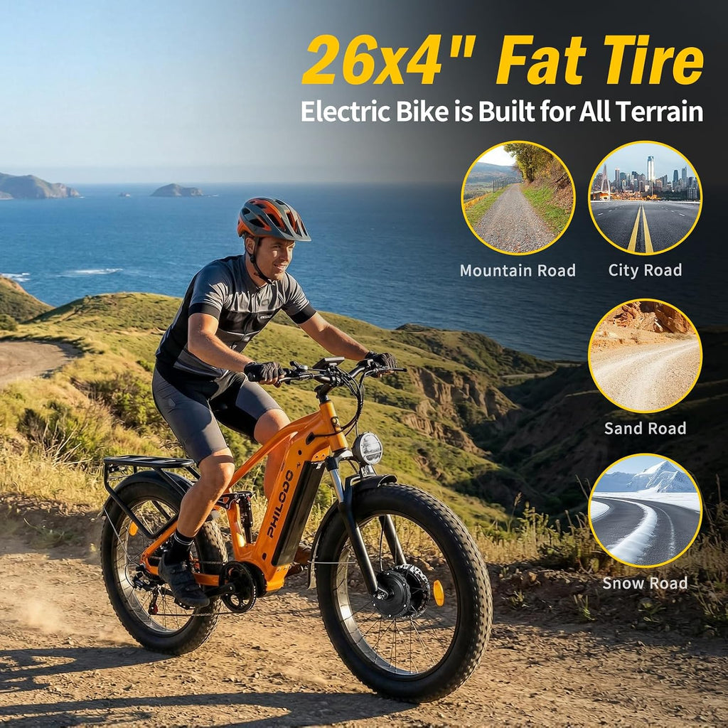 5000w Dual Motor E-Bike 60V Electric Bike for Adults,45 MiIe P-Hour Full Suspension Hydraulic Disc Brakes EBike,26/24x4 Fat Tires Mountain Bikes for All Terrain Snow/Sand