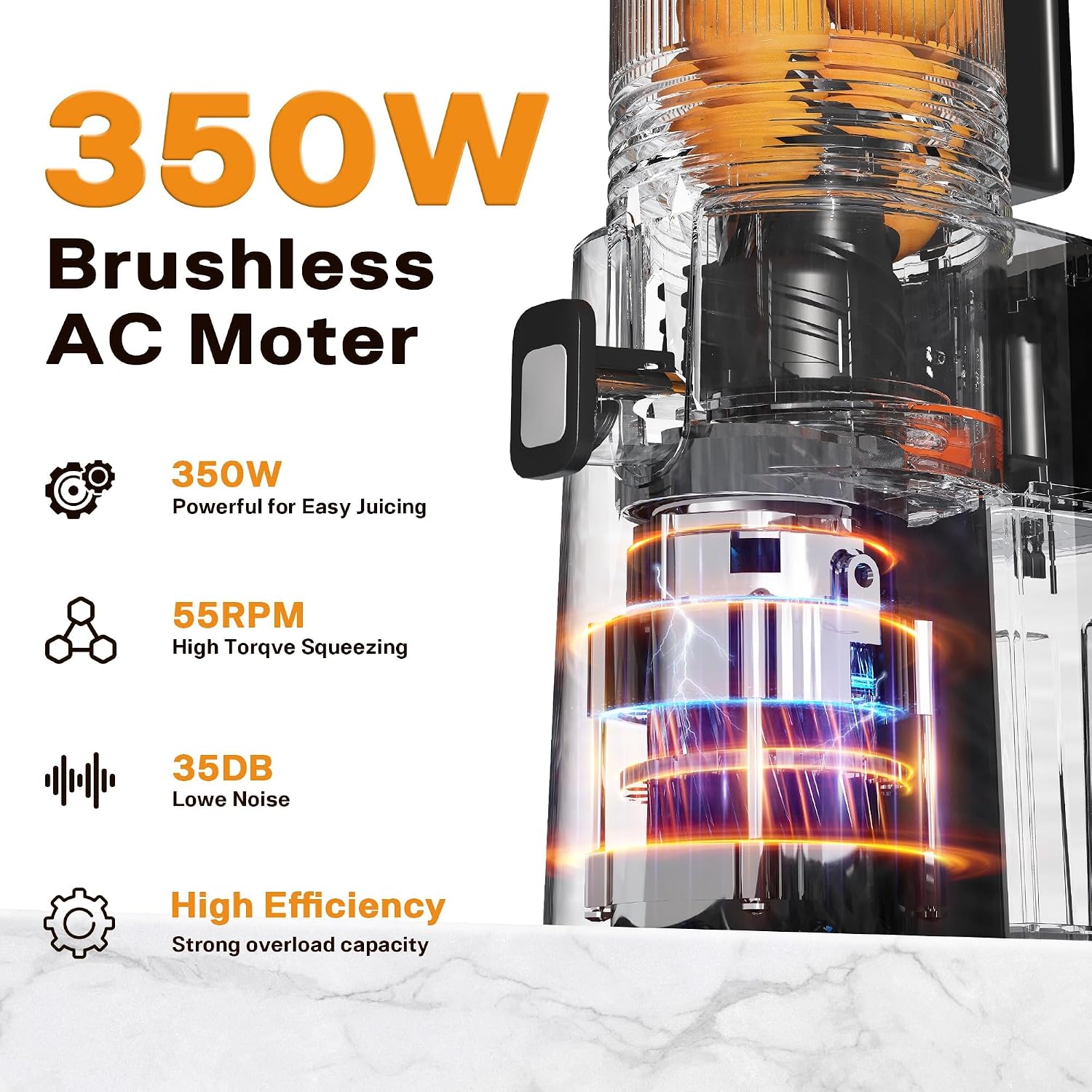 Cold Press Juicer, 5.5inch Wide Feed Chute Juicer Machine, Slow Masticating Juicer for Whole Vegetables & Fruits, Black