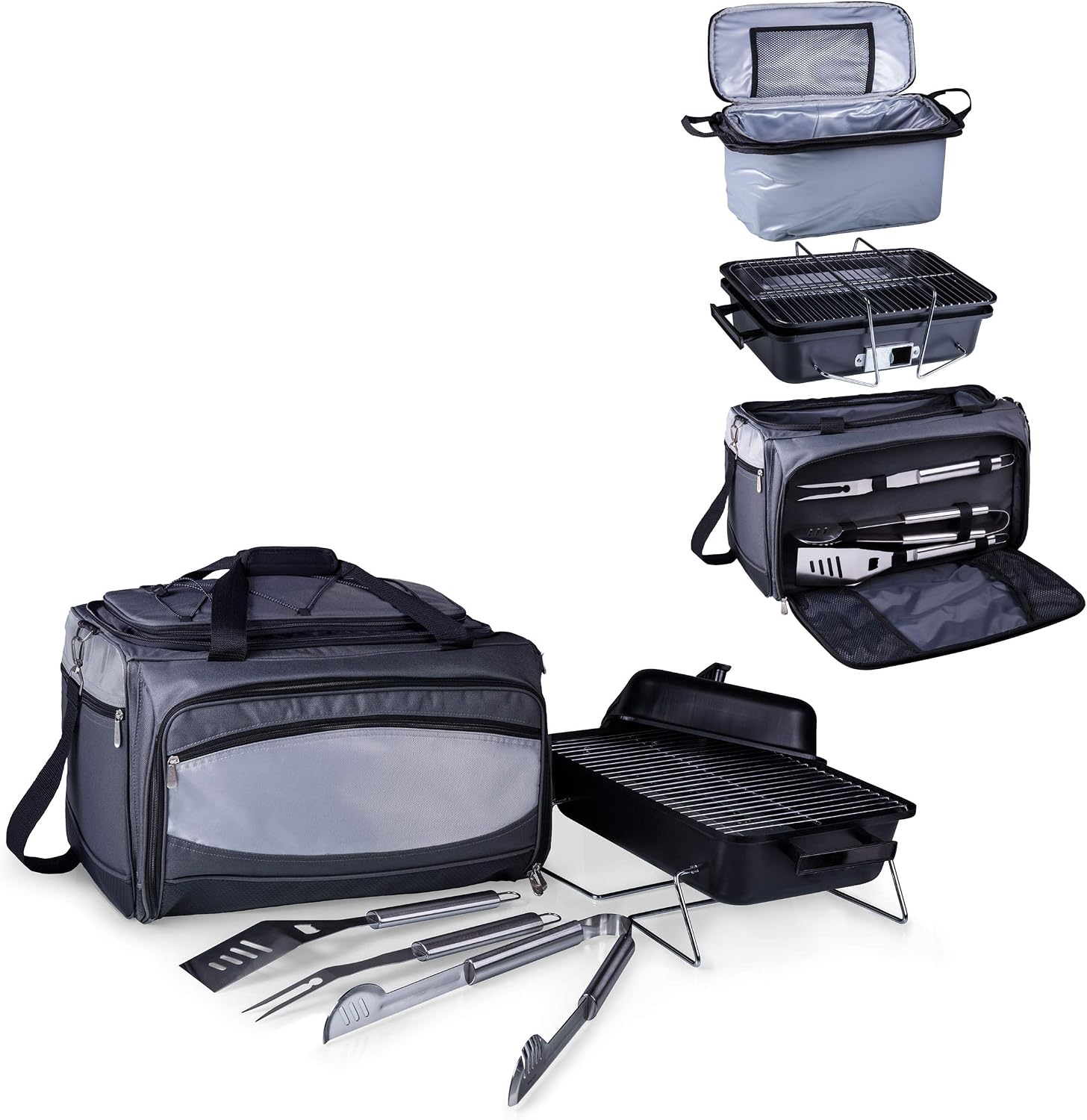 ONIVA - a Picnic Time brand Buccaneer Portable Charcoal Grill & Cooler Tote, (Black with Gray Accents)