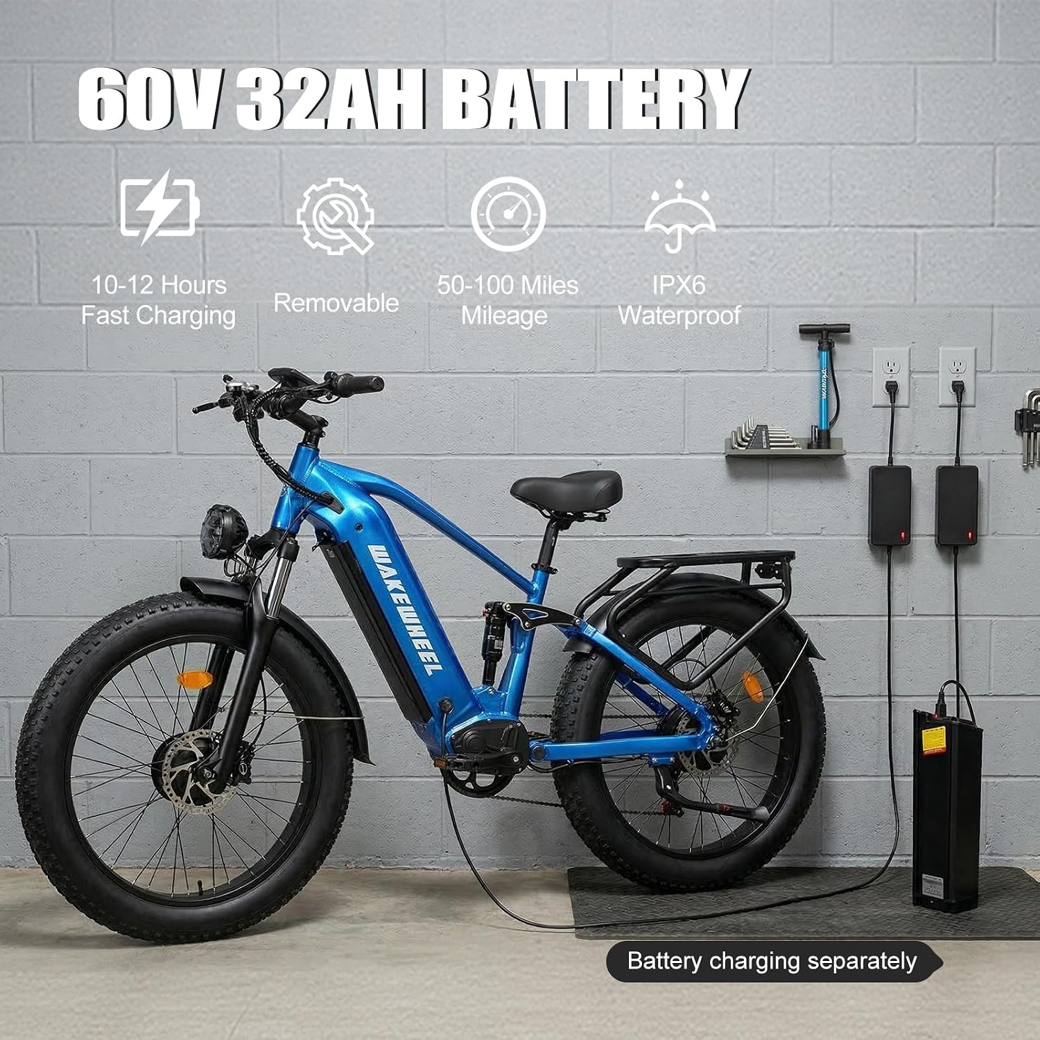 Peak 8000w Electric Bike for Adults, 60V Battery Ebike, Fat Tire & Long Range Electric Bicycles, 210Nm Mountain Bike Full Suspension, Hydraulic Brake Electric Bicycle