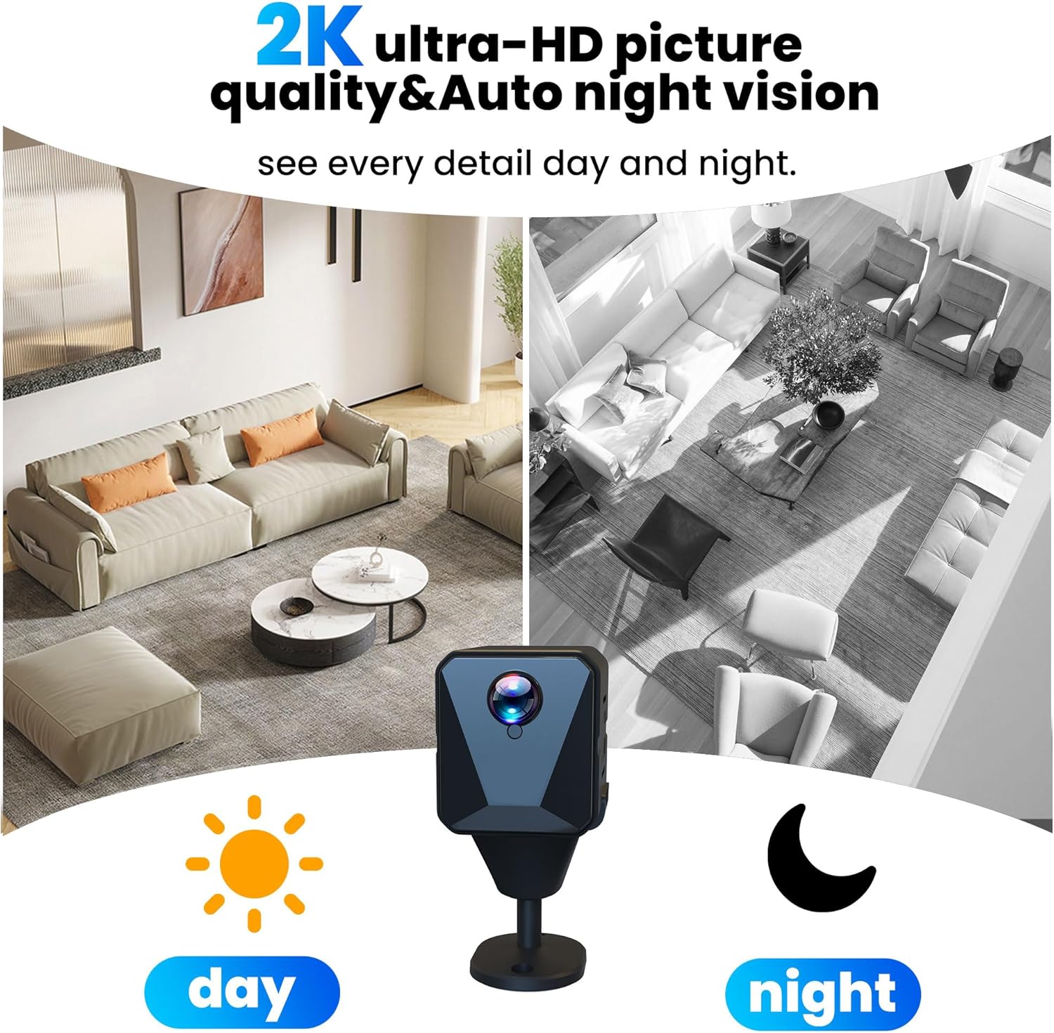 Funstorm 2K No WiFi Cellular Security Camera with SIM Card, Wireless Outdoor Camera, Live View, Motion Detection Alerts, Night Vision, Mini Camera for Car, Truck, RV, Jobsite & Vacant House