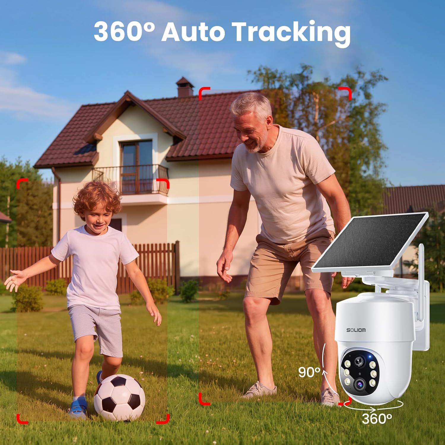 SOLIOM- 5MP Security Cameras Wireless Outdoor, No Subscription & Solar Powered,4-Cam Pack Cameras for Home Security with 360° Auto Motion Tracking, 3K Color Night Vision,5G & 2.4G Router Compatible