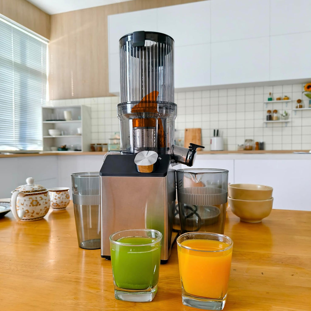 Cold Press Juicer, Wide Feed Chute Juicer Machines, Stainless Steel Slow Masticating Juicers Easy to Clean, Vegetables & Fruits Juice Extractor, High Juice Yield, Orange Auger