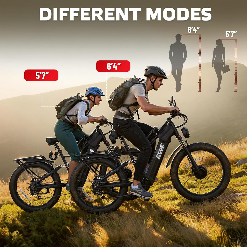 EcoE 7000/9000W Dual Motor Electric Bike for Adults 52MPH Charge Voltage 63 V32A, 26x4 Fat Tire All Terrain Ebikes, Full Suspension E Bike, SHM 7-Speed Gear Electric Bicycle