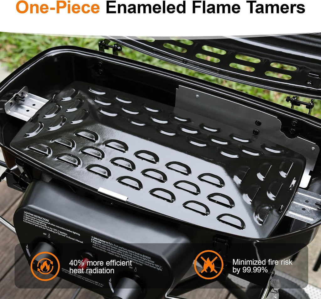 Brand-Man Portable Propane Gas Grill with Folding Cart and Push-Button Ignition, Standup Design for Camping, Tailgating, Backyard BBQ, Patio, Outdoor Cooking (Black)