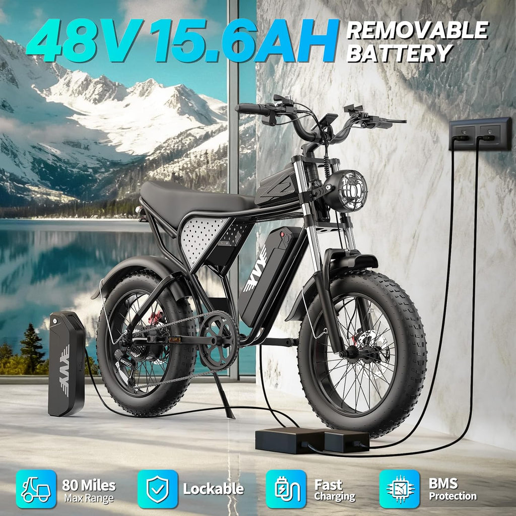 YVY 1500W Peak Electric Bike for Adults, 35MPH Top Speed 48V 20Ah Battery eBike, UL2849 Certified Mountain e-Bike for Hill Climbing, 20' Fat Tire All-Terrain, Full Suspension