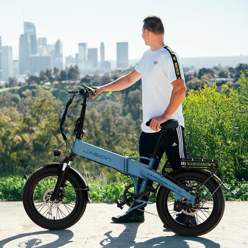 Jasion EB6 Foldable Electric Bike for Adults,【1200W Peak Motor, 25 MPH, 50 Miles Range】 20' Fat Tire Ebike with 48V Built-in Battery, Lightweight Aluminum Frame E Bike for Commuting, Off-Road, Travel