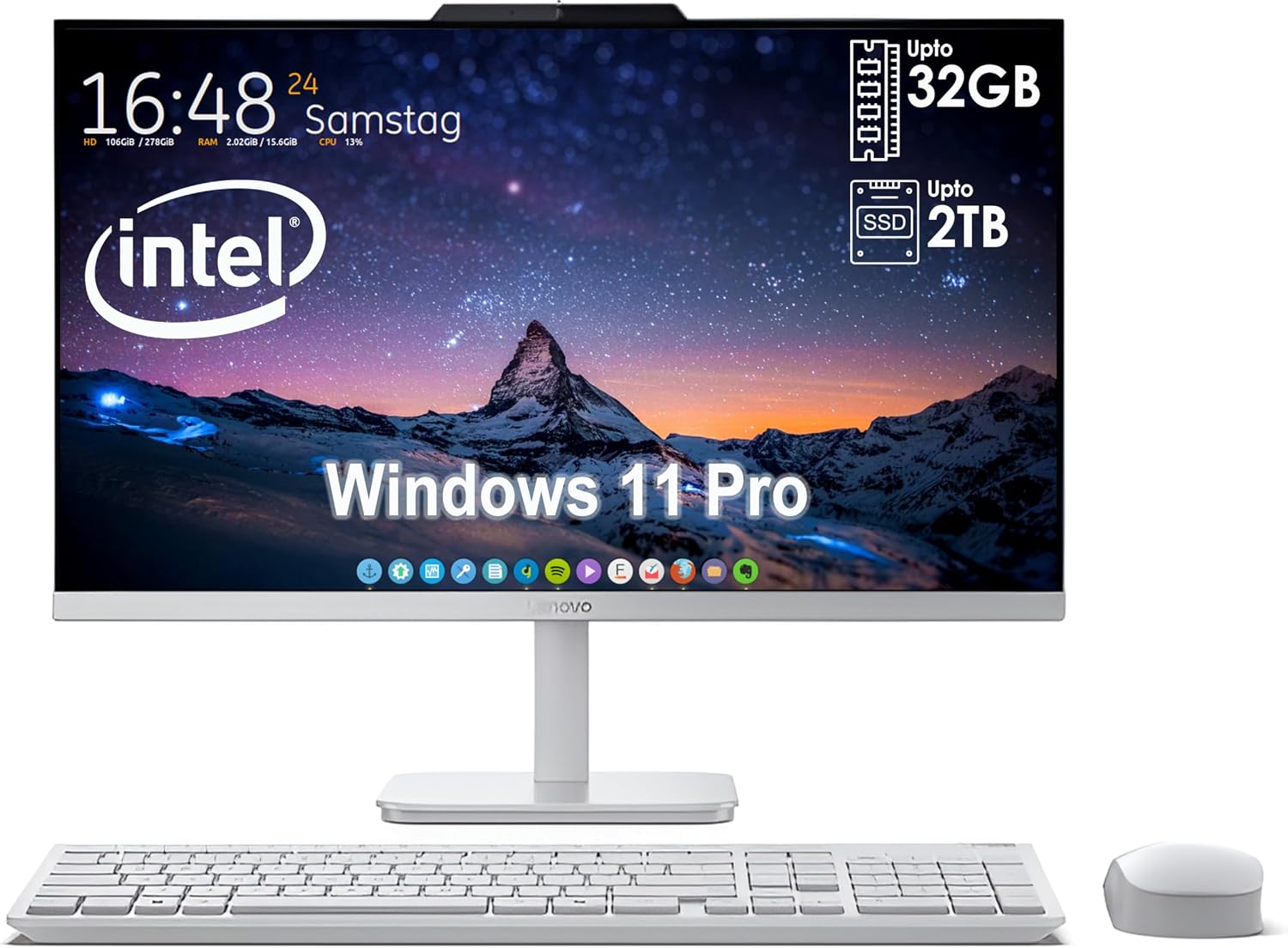 Lenovo All in One Desktop with Intel Ultra-Fast 4-Core CPU| 24 inch Full HD Display| 8GB RAM, 512GB PCIe SSD| Wi-Fi 6| Bluetooth| USB, Ethernet Port| Windows 11 | HDMI Out| Wireless Keyboard & Mouse