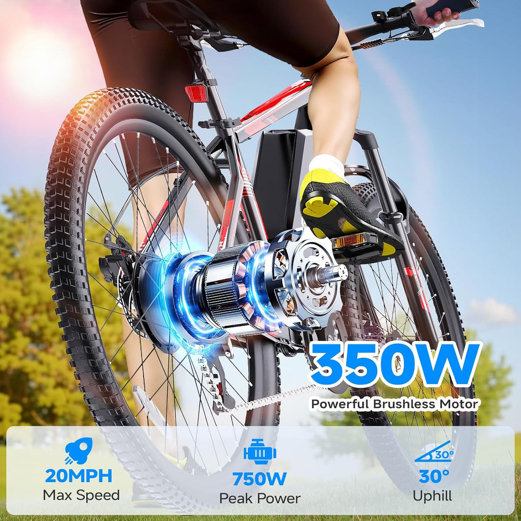 Totem Electric Bike for Adults, 750W Peak 26' Ebike for Men Women Teens with 375WH Babttery 21 Speed 20Mph, Up to 40Miles Front Suspension, Commuting E-Bike Mountain Bicycle