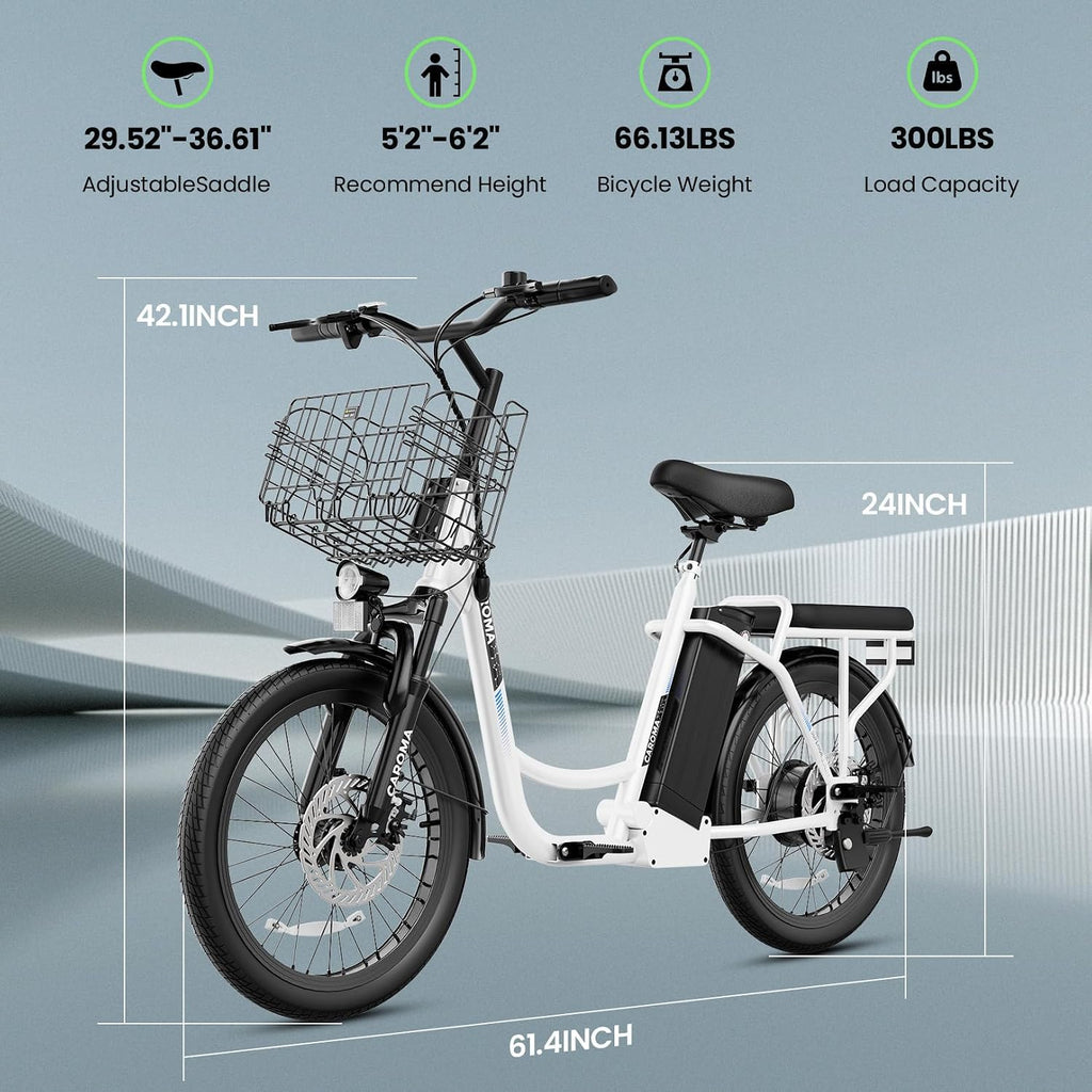 Caroma Peak 1200W/800W/500W/ Electric Scooter with Seat, 20' Off-Road Tires, 15/25/30Miles Range, 20MPH Top Speed, Adjustable Electric Scooter for Adults with Basket, Adults Ebike for Commuting