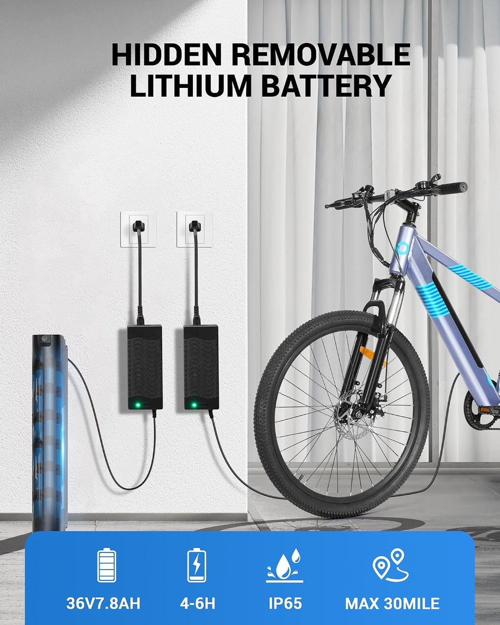 MULTIJOY Electric Bike for Adults,36V Built-in Invisible Removable Battery,350W Brushless Motor(Peak 450W) Electric Mountain Bike,26' Tires&Front Fork Suspension,UL Certified 7-Speed