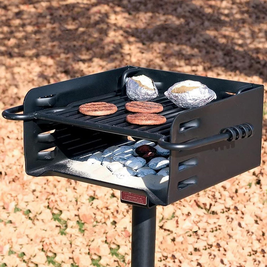 Pilot Rock Park Style Heavy Duty Steel Outdoor BBQ Charcoal Grill with Cooking Grate and 360 Degree Swivel Post for Camping or Backyard, Black