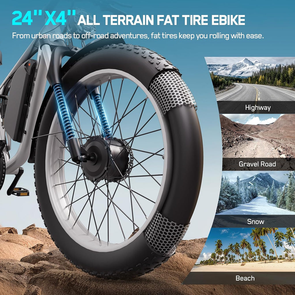 6000W Electric Bike for Adults,60V 1200WH 45MPH Dual Motor Mountain Ebike Up to100 Miles Long Range Electric Bicycle 24' Fat Tire Fast Bicycle for Men Women Full Suspension Brake/Turn Signal