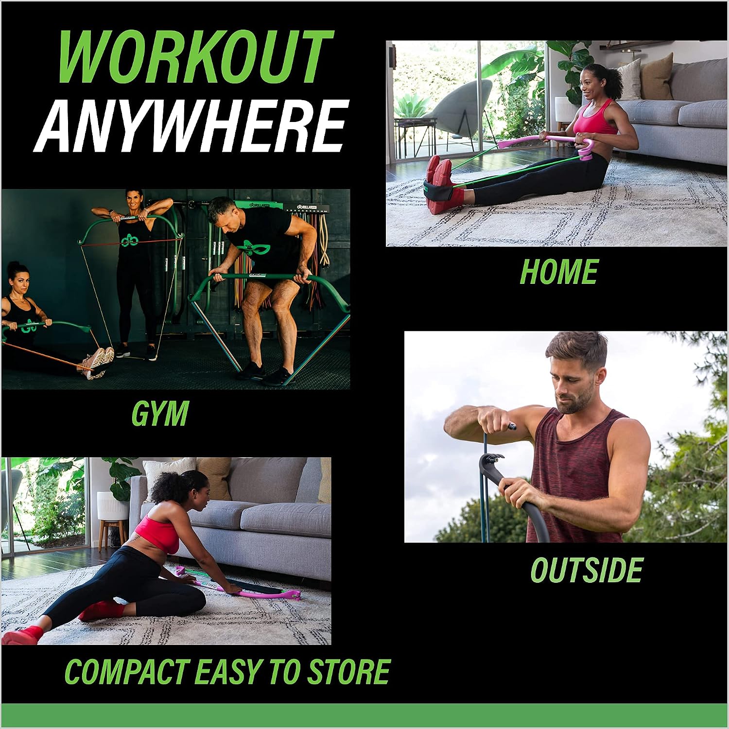 Gorilla Bow Travel All-in-ONE Strength Training Equipment, Portable Home Gym System, 100 Plus Quality Workouts for Travel, Home Gym & Outdoor Includes Workout Guide and Videos