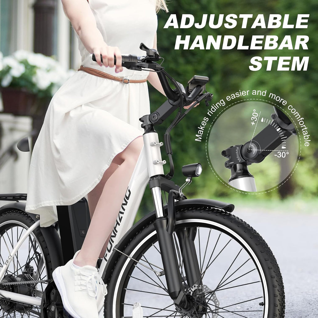 Funhang Electric Bike for Adults, 26' City Cruiser Ebike with 1000W Peak Motor, 20MPH 50 Miles Commuter Adult Electric Bicycles with 48V Battery, Adjustable Stem, 7-Speed, UL 2849 Certified