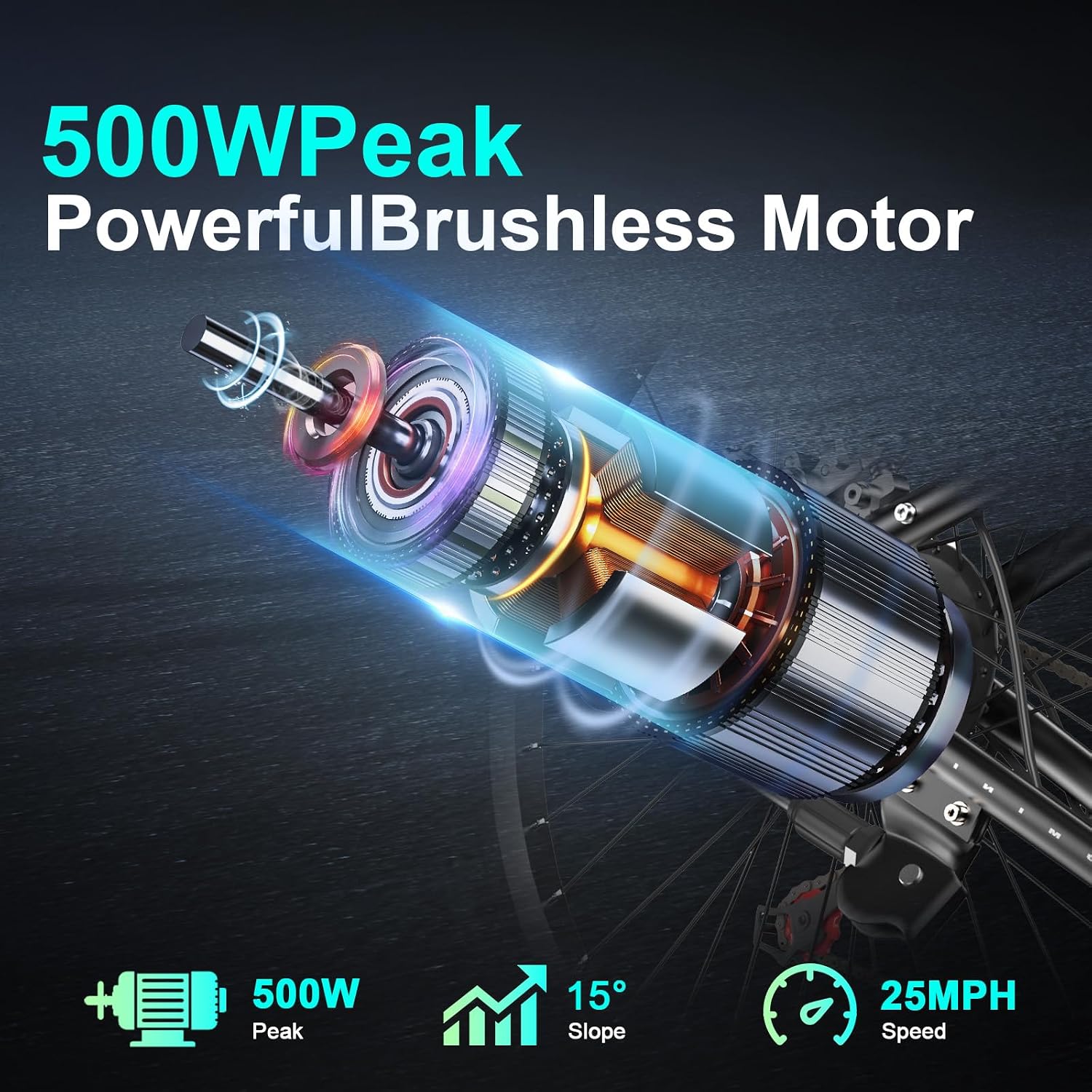 26' Electric Bike for Adults, E-Bike Commuter–500W Brushless Motor,375/749WH, 7-Speed, Front Suspension Fork, 20/28MPH Top Speed, 40+ Miles Long Range