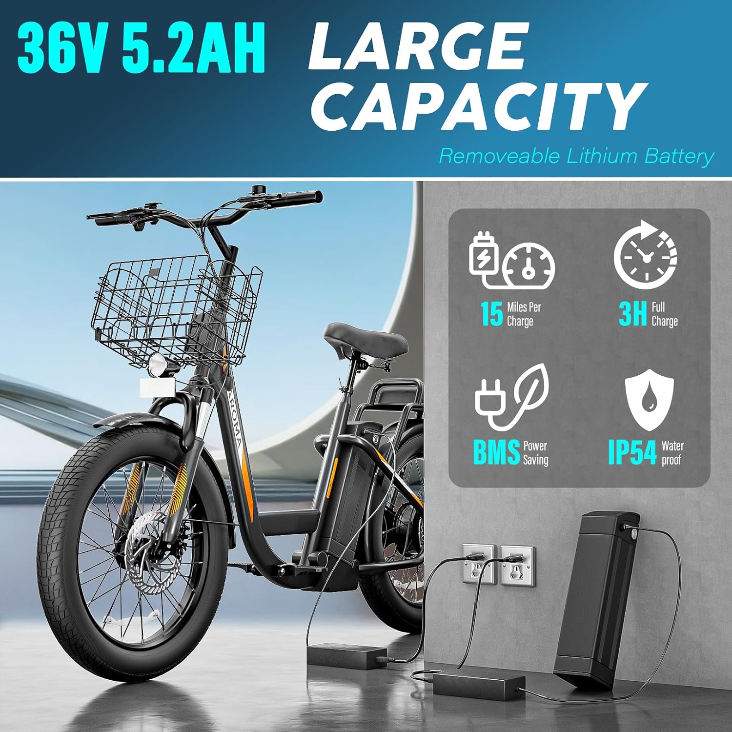 Caroma Peak 500W/800W/1200W Electric Scooter with Seat, 20' Fat Tire Electric Bike with 48V Removable Battery, Up to 30Miles & 20MPH, Adult Scooter for Commuting with Basket&Adjustable Seat