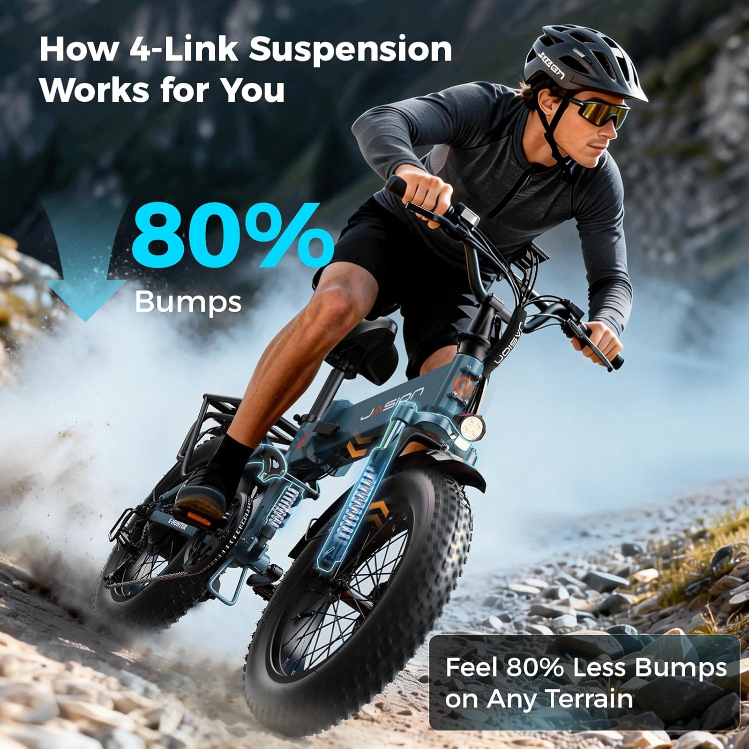 Jasion X Hunter/PRO Electric Bike for Adults,1800W/1400W Peak 20''Fat Tire Foldable Ebike,Folding E Bike Up to 80/70 Miles Range,720/624WH Removable Battery,30 MPH E Bike,Certified by UL2849