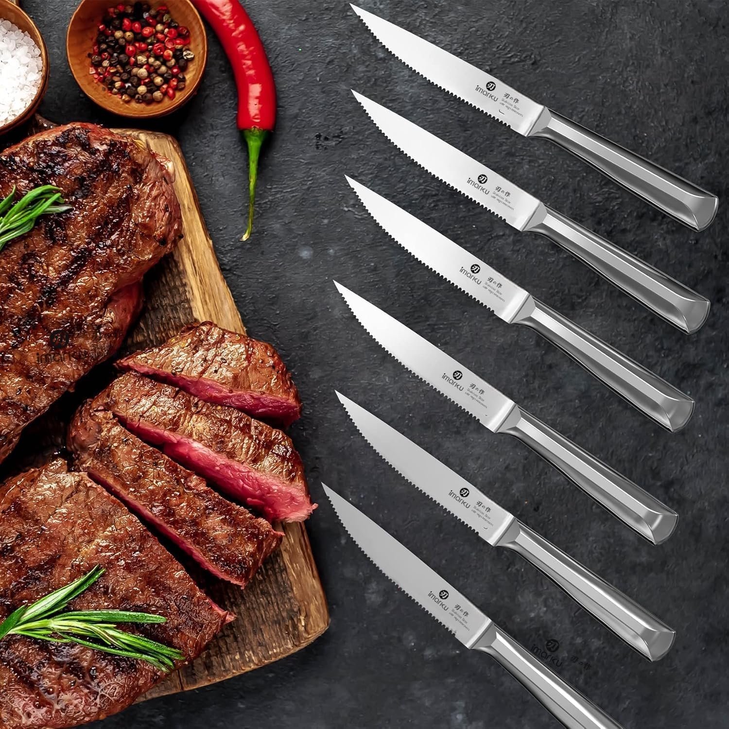 imarku Knife Set, 16Pcs Japanese Knife Set with Block & Built-in Sharpener, High Carbon Stainless Steel Kitchen Knives, Non-Slip Ergonomic Handle, Dishwasher Safe, Home Essentials Perfect for Gifts