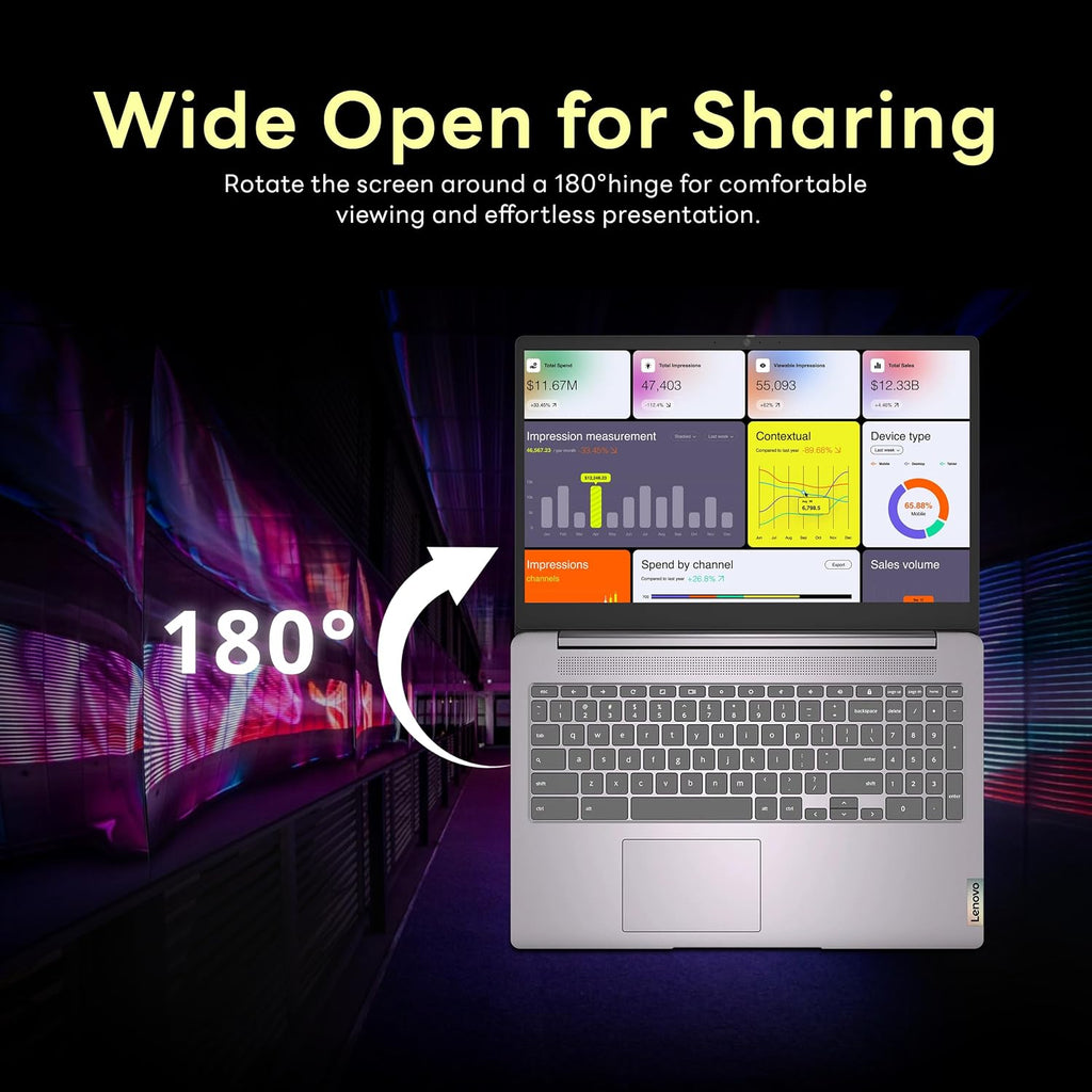Lenovo Ideapad 3 15.6' FHD Chromebook, Intel Celeron N4500, 4GB RAM, 224GB Storage (64GB SSD+160GB Docking Station Set), ‎Intel UHD Graphics, Full Size Keyboard, Chrome OS, Artic Gray