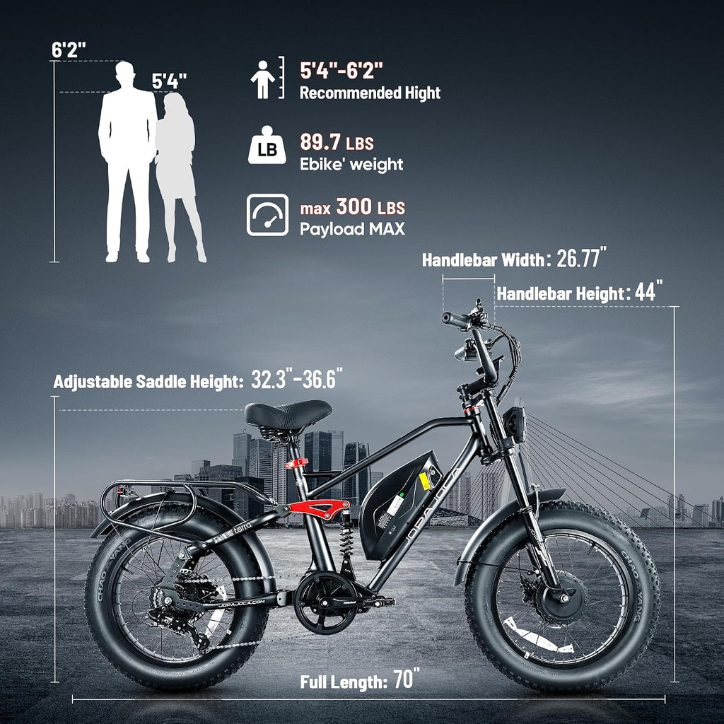 eAhora Terra/Luna 2 Dual Motor 33-31Mph Electric Bike for Adults 3000W/1500W Ebike with Removable 48V 20Ah/15Ah Battery 20'' * 4.0 Fat Tire All Terrain Ebikes, SHM 7-Speed Gear Electric Bicycle