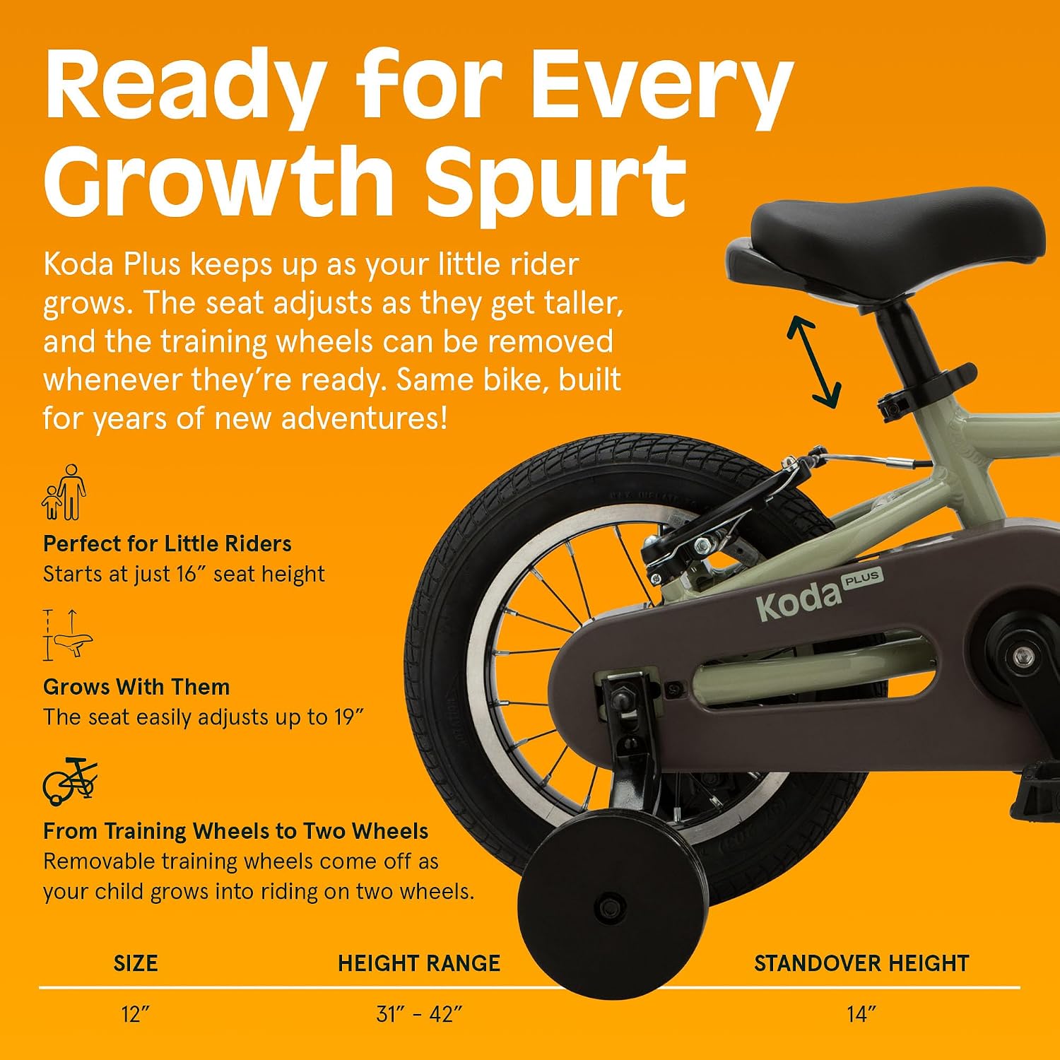 Retrospec Koda Plus Kids Bike for Boys & Girls Ages 2-3 Years - Children's Bicycle, Adjustable Seat & Handlebars, Removable Training Wheels, Front Hand Brakes, Rear Coaster Brake & Safety Bell