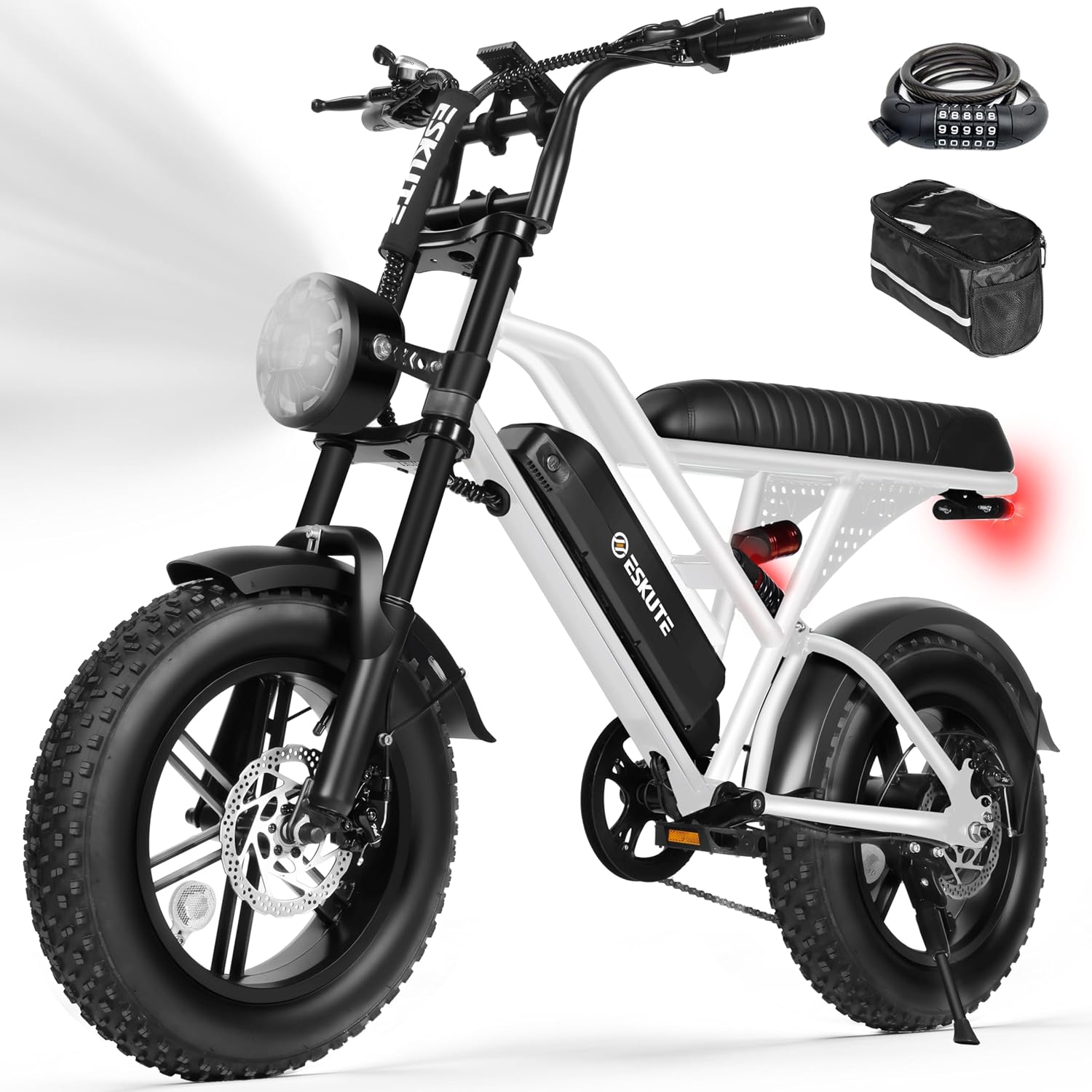 ESKUTE V100 Electric Bike for Adults, Electric Dirt Bike 1500W Peak Motor, All Terrain Dual Suspension E Bike 28MPH Top Speed, Ebike Up to 60 Miles Range, 16' Fat Tire, 48V13Ah Battery, 7-Speed