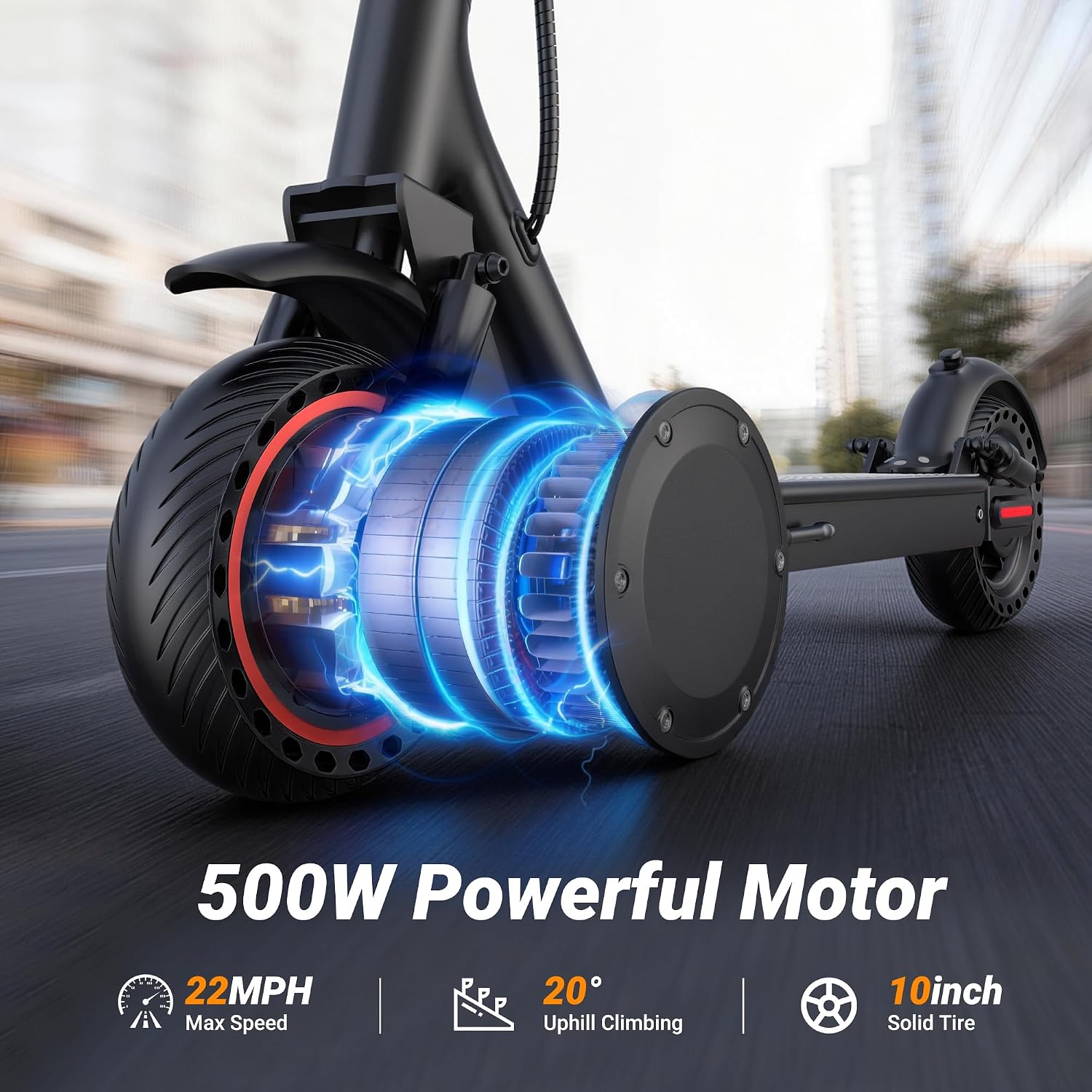 Electric Scooter, 350W-500W Motor, 19 MPH to 22MPH, 15-41 Miles Range, Dual Suspension, Dual Braking, App Control, Foldable Commuter E Scooter for Adults and Teens