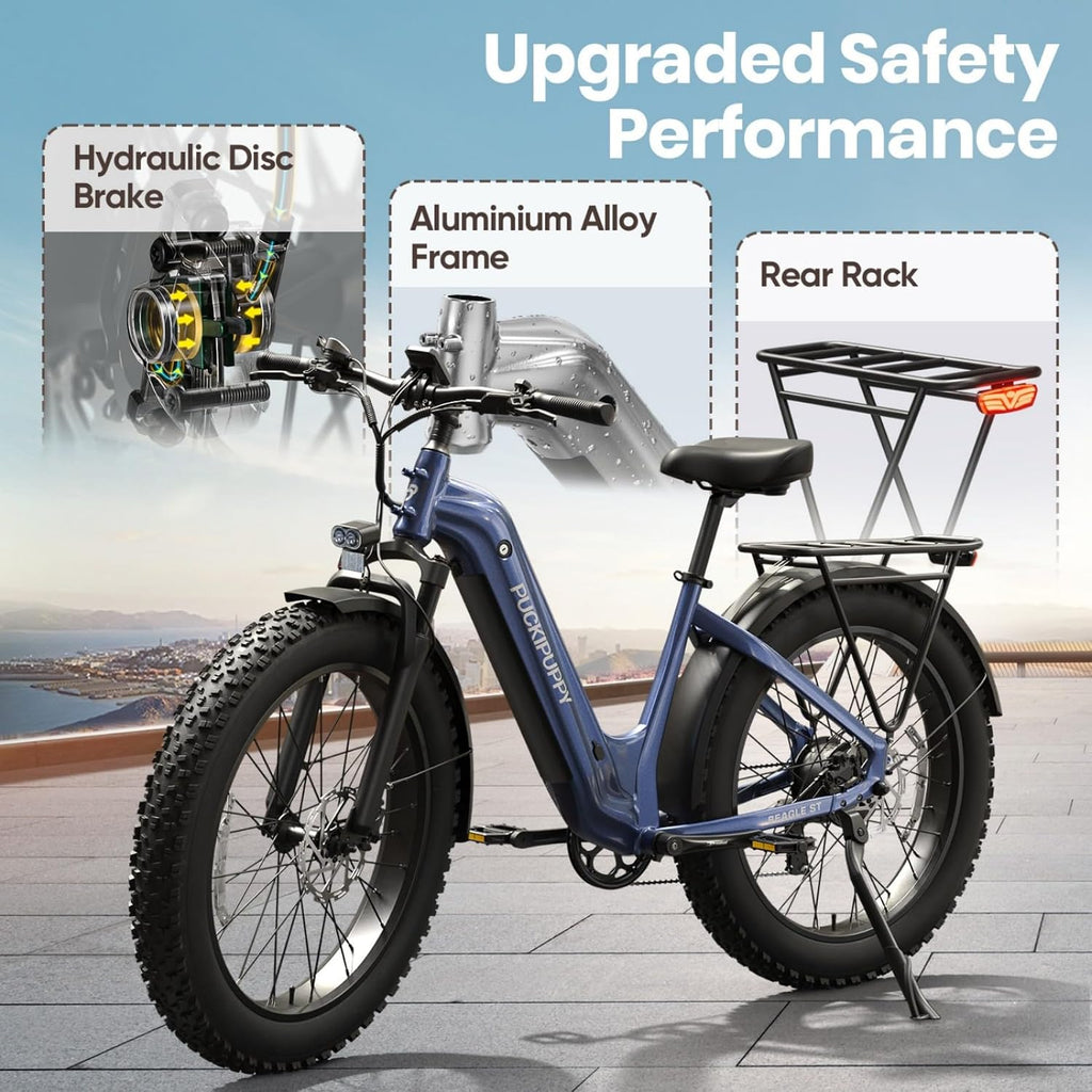 PUCKIPUPPY Electric Bike for Adults with 960W(Peak), 26' Fat Tire Electric Mountain Bike, 48V 15AH Removable Battery Ebike, 28MPH Aluminum Frame E Bike with Rear Storage Shelf