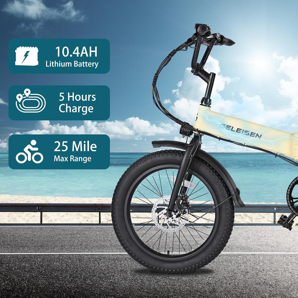 Folding Electric Bike for Adults, 20'×3.0 Fat Tire Electric Bicycle, 374.4Wh Battery Ebike, 20MPH Electric Cargo Bike with LCD Color Display & 6 Speed Gears (Fits for 5'0'+)
