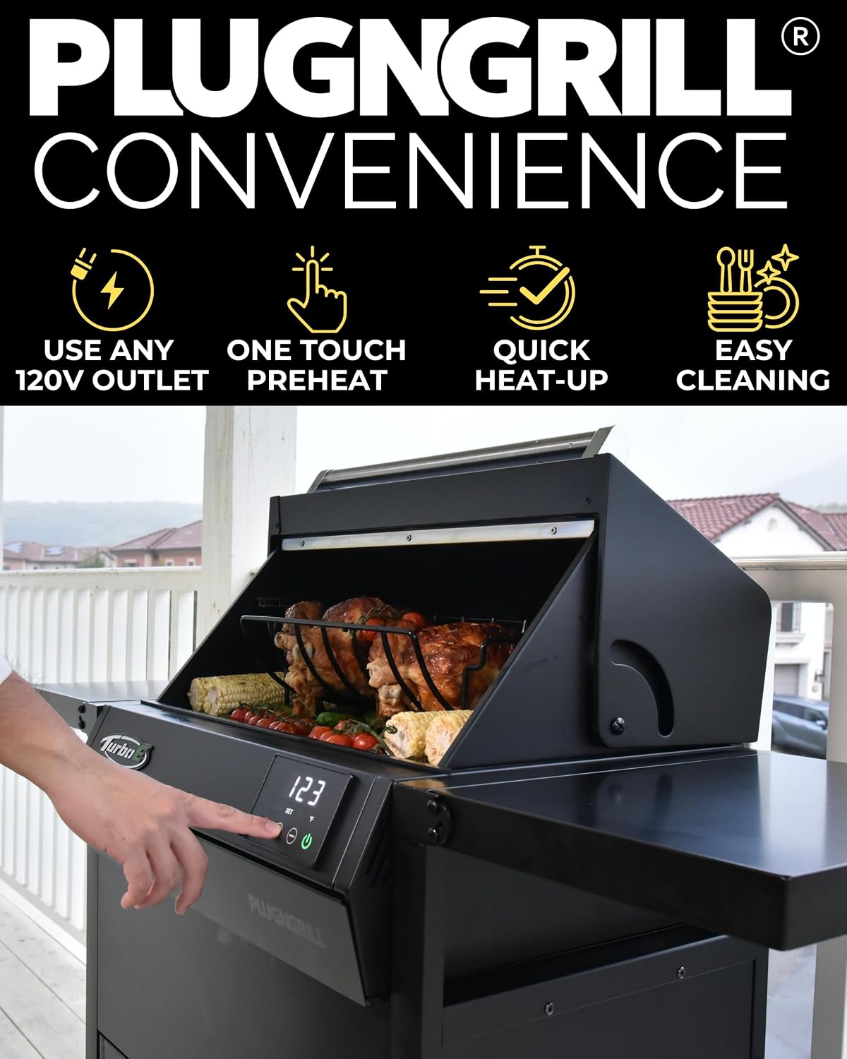 Turbo E XL Electric Grill, 1700W Infrared, Warming Rack and Probe, Apartment Friendly