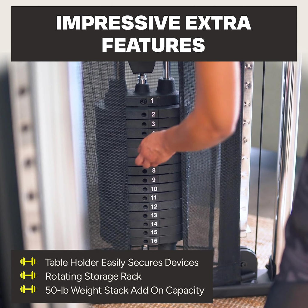 Inspire Fitness FT1 Functional Trainer with Bench - Compact at Home Workout Machine with Accessories - Two 165 lb Weight Stacks - Smooth Glide Cable Machine with Weight Bench