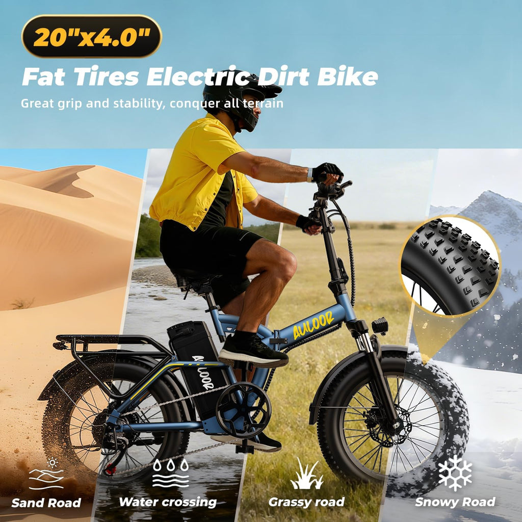 Foldable Electric Bike for Adults, 48V 20Ah Removable Lithium Battery up to 80Miles, 20' Fat Tire 1000W Peak Motor Dirt Ebike Adult Electric Bicycle for Commute Beach Mountain E Bike