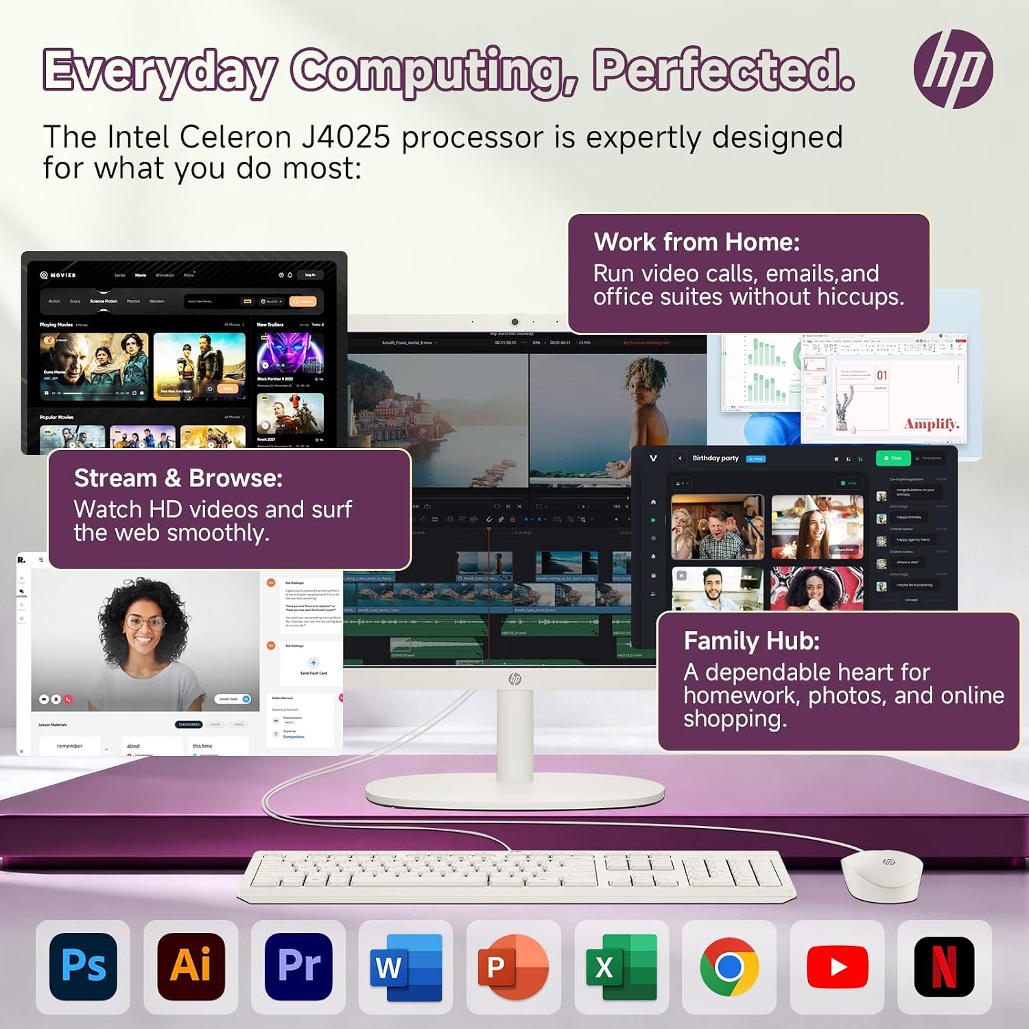 HP All in One Desktop Computer, 21.5' FHD Anti-Glare Display, Intel Celeron J4025 Processor, 32 GB RAM, 2 TB SSD, Intel UHD Graphics, Wi-Fi 6, Webcam, Wired KB & Mouse, Windows 11 Pro, w/Accessories
