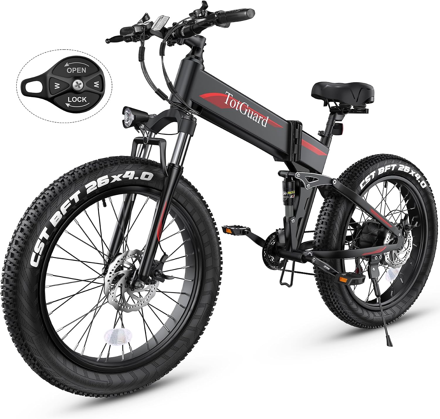 Wooken 26' x4.0 Fat Tire Electric Bike, Folding Electirc Bike for Mountain Commuter, 500W Motor 19.8 MPH, Ebikes for Adults with 48V/10.4Ah Removable Battery, Suspension Fork, 21 Speed Ebike