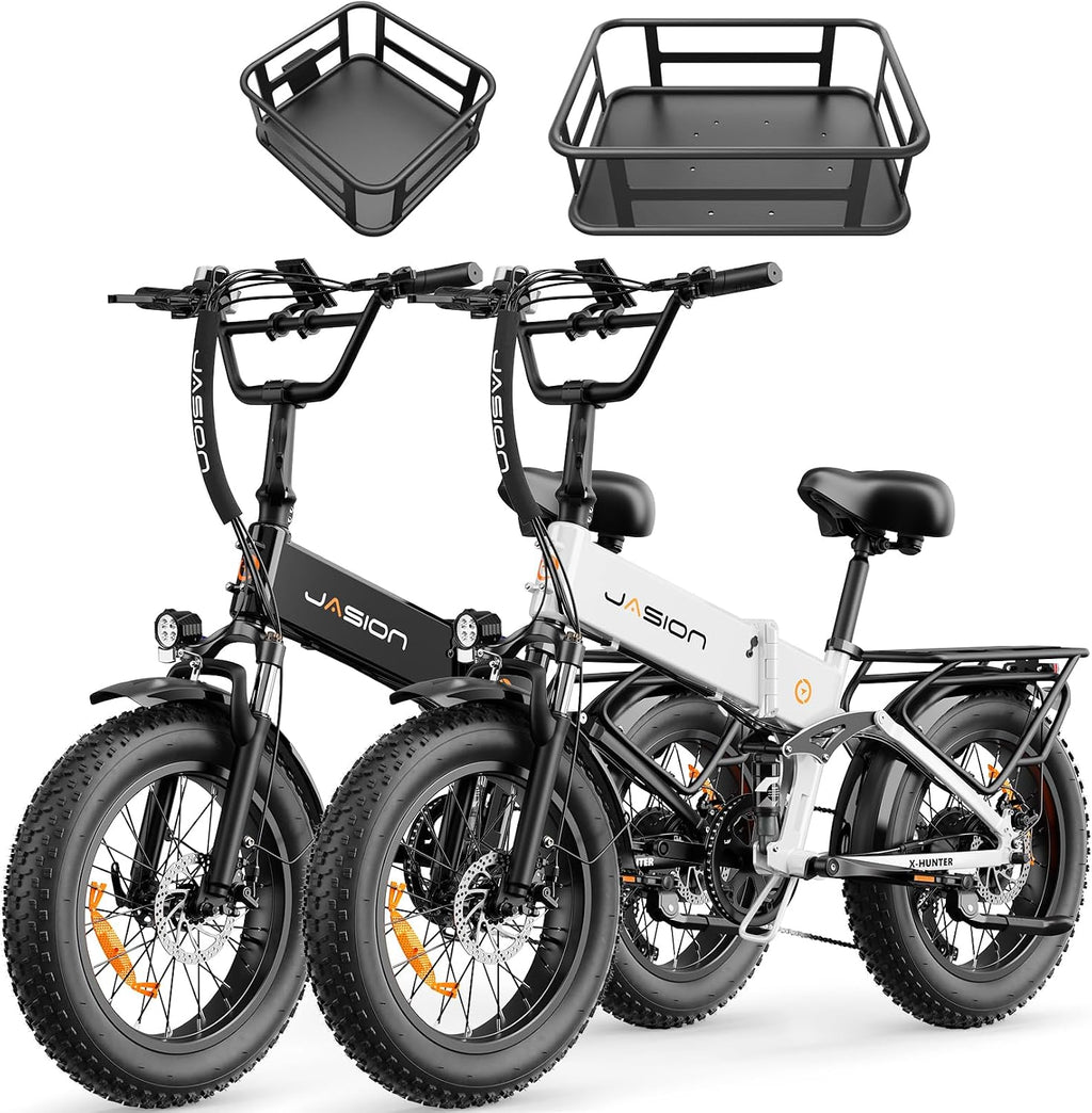 Jasion X Hunter/PRO Electric Bike for Adults,1800W/1400W Peak 20''Fat Tire Foldable Ebike,Folding E Bike Up to 80/70 Miles Range,720/624WH Removable Battery,30 MPH E Bike,Certified by UL2849