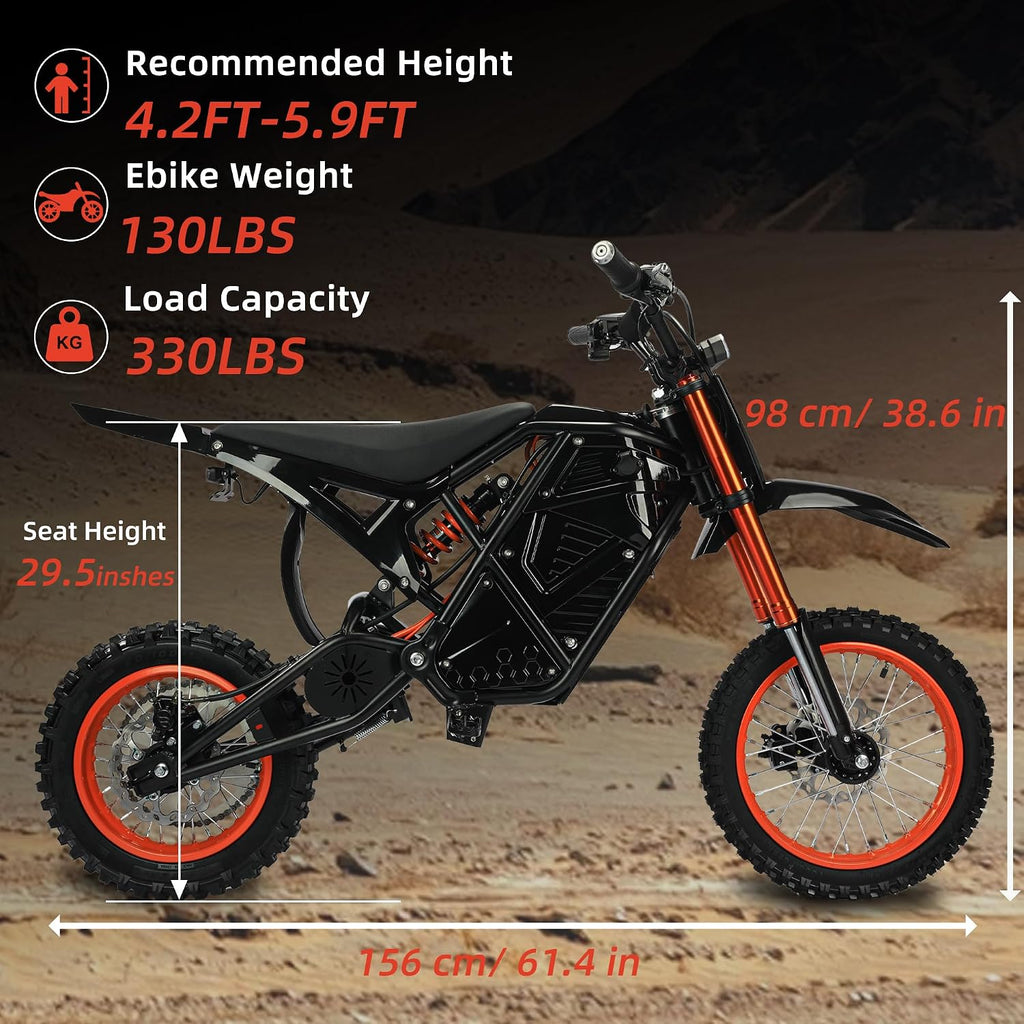 2500W Electric Dirt Bike for Teens & Adults - 37MPH Off-Road EBike, 48V 23AH Removable Battery E Bikes, 14'/12' Fat Tires Bicycle, Hydraulic Brakes Mountain Trail Motorcycle for Ages 13+