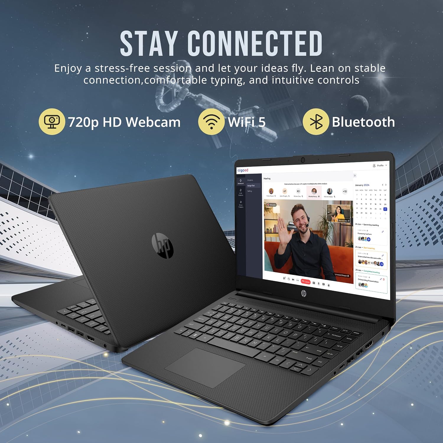 HP Stream 14' HD BrightView Laptop, Intel Celeron N4120, 16GB RAM, 288GB Storage (128GB eMMC + 160GB SSD Docking Station Set), Intel UHD Graphics, HD Webcam, Wi-Fi, 1 Year Office 365, Win 11 S, Black