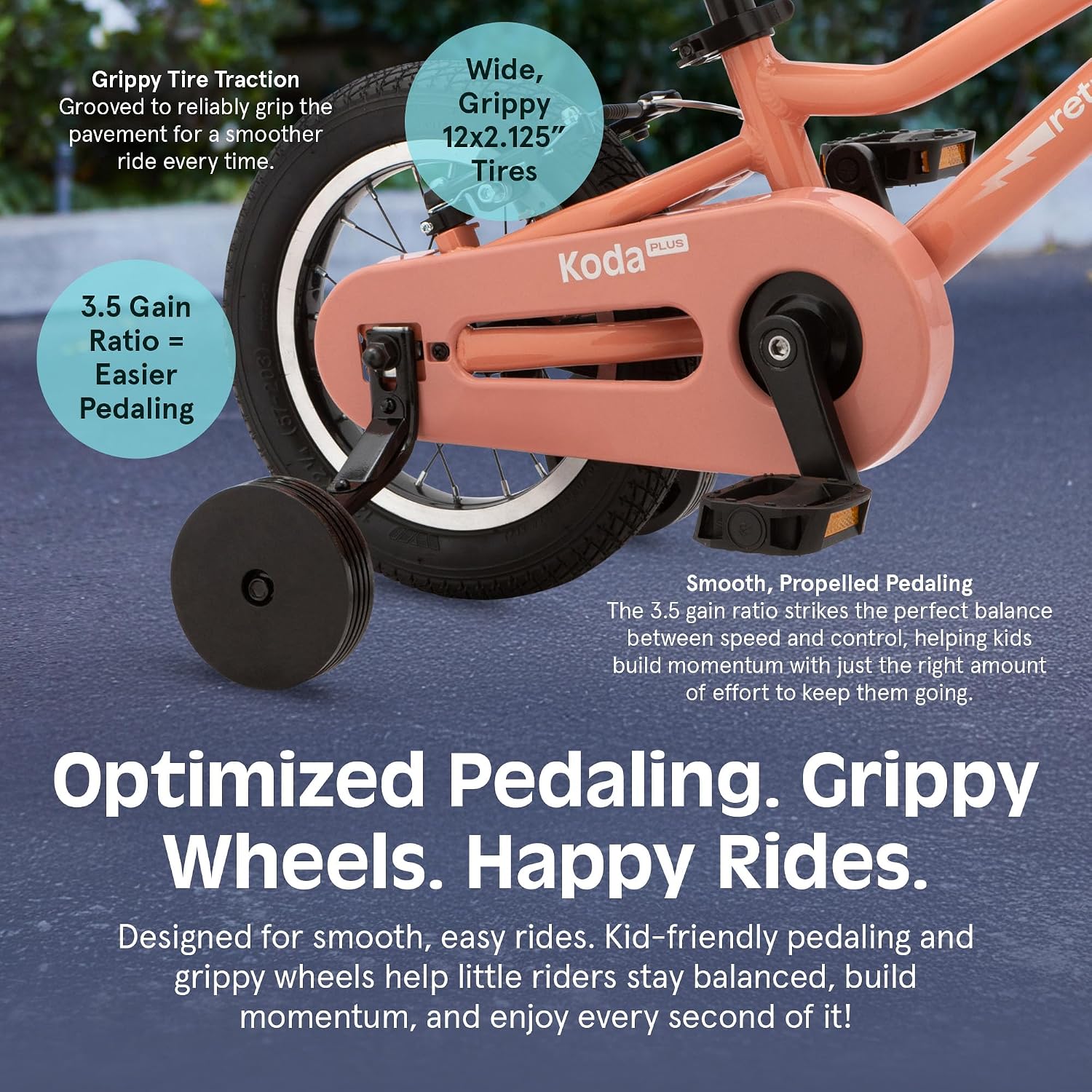Retrospec Koda Plus Kids Bike for Boys & Girls Ages 2-3 Years - Children's Bicycle, Adjustable Seat & Handlebars, Removable Training Wheels, Front Hand Brakes, Rear Coaster Brake & Safety Bell