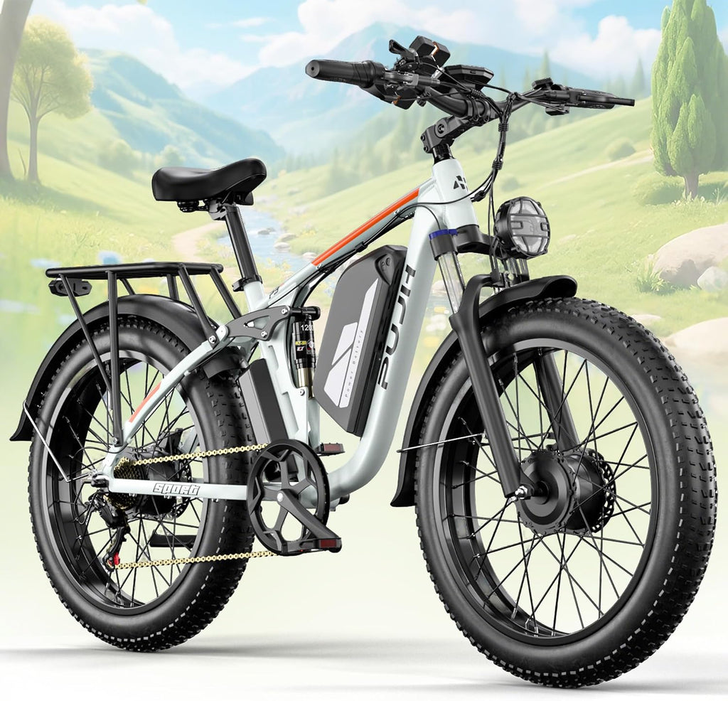 PHJU 6000W Dual Motors 60V 1200wh Electric Bike for Adults, 24'' Fat Tire Max 45 mph,Up to 100 Miles Full Suspension Fast E-Bike for Snow Commuter for Men Women