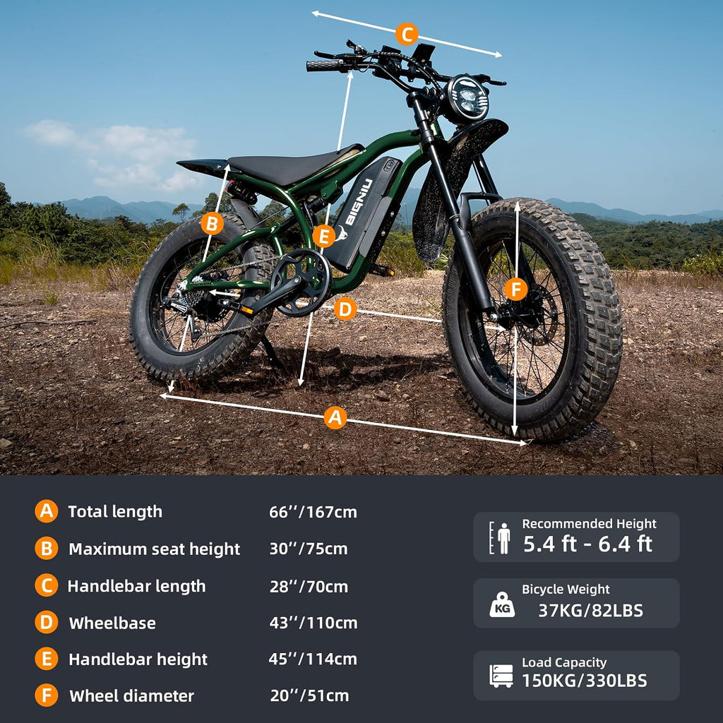 BIGNIU Electric Bike, Ebikes for Adults with Peak 1200W Motor, 20' Fat Tire, 48V 15A Battery, 7-Speed, Dual Disc Brakes E Bike for Off-Road and City Riding Electric Dirt Bike for Adults