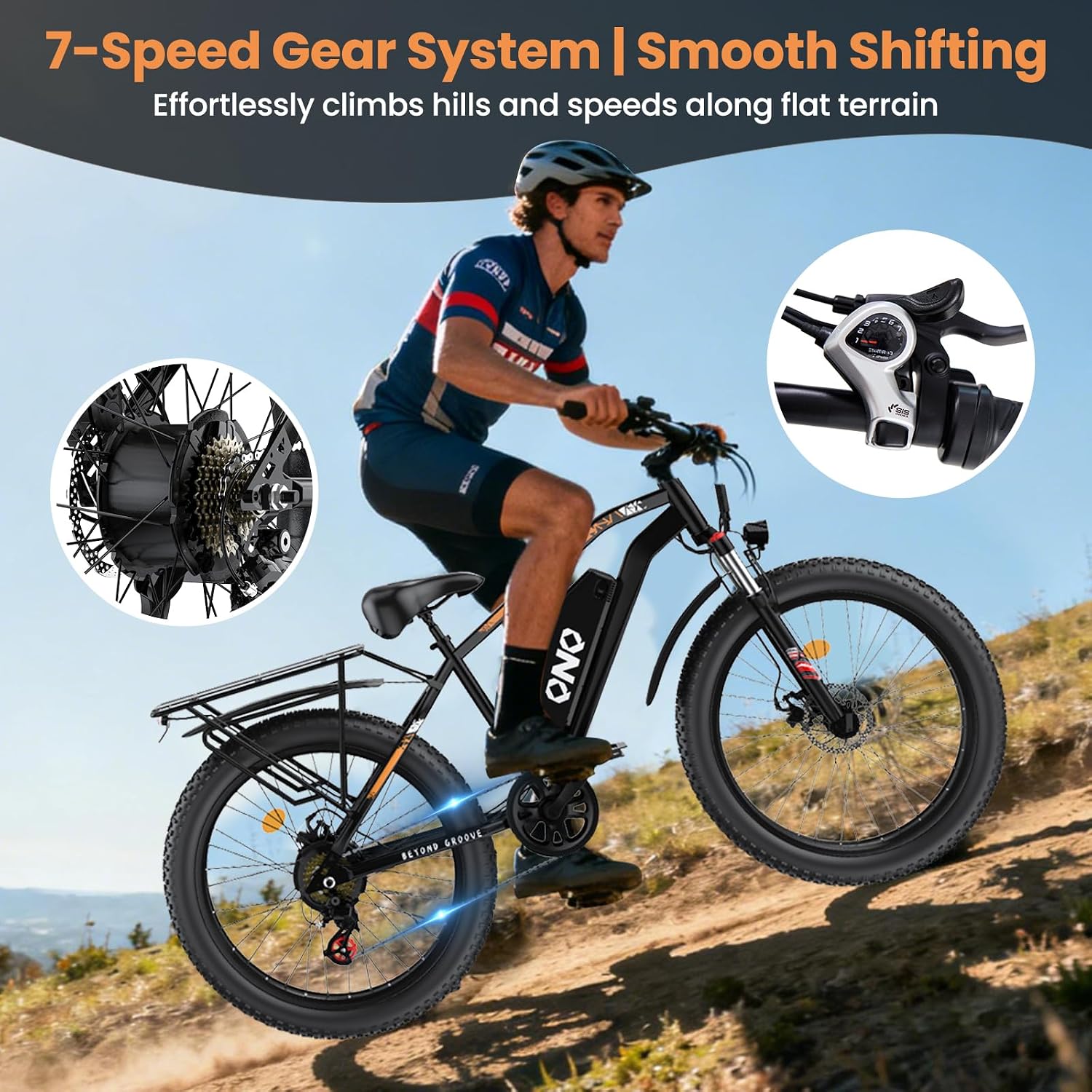 Fat Tire Electric Bike for Adults - 1500W Peak Motor, 48V 15Ah Fast Electric Mountain Bike,20MPH & 60 Miles Long Range Ebike,26' All Terrain E-Bike for Men Women w/ Lockable Suspension & 7 Speed Gears