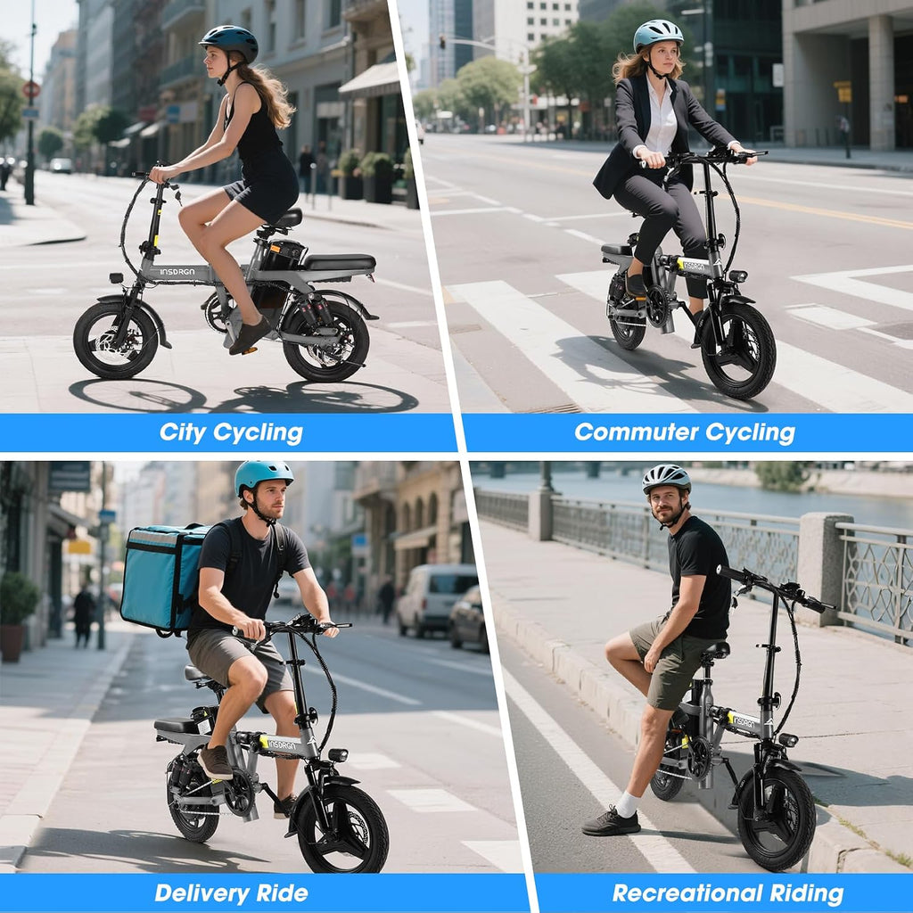 INSDRGN Electric Bike for Adults and Teens,14' Folding Adult E Bike with 650W Peak Motor,20MPH,28Miles Range,Advanced 9-Point Suspension & Dual Disc Brake,Removable Battery,UL 2849 Certified