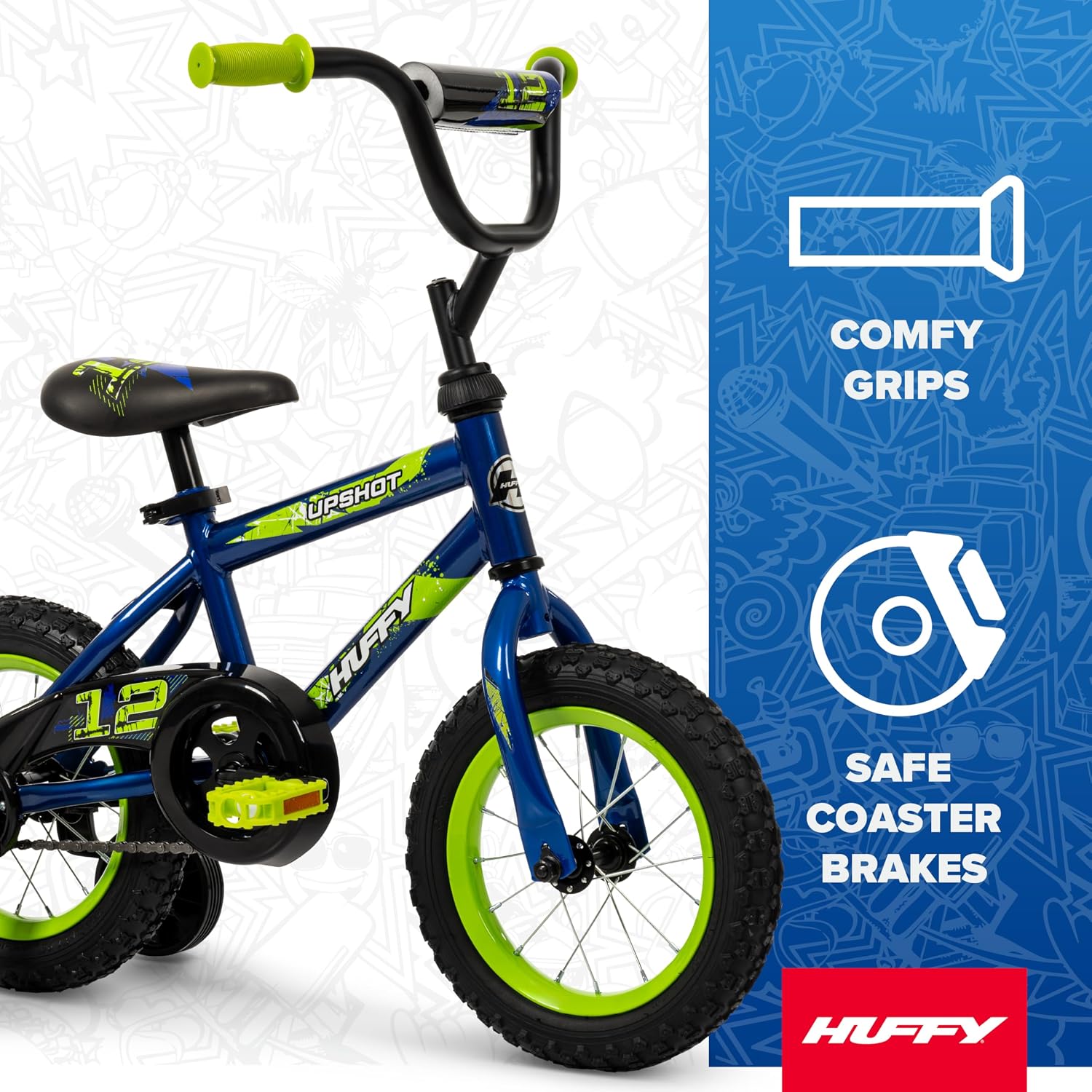 Huffy Upshot 12/16/20 Inch Boy's Bike for Kids, Multiple Color Options Available, Removable Training Wheels, BMX Design, Designed for Growth, Durable Construction, EZ Build Assembly