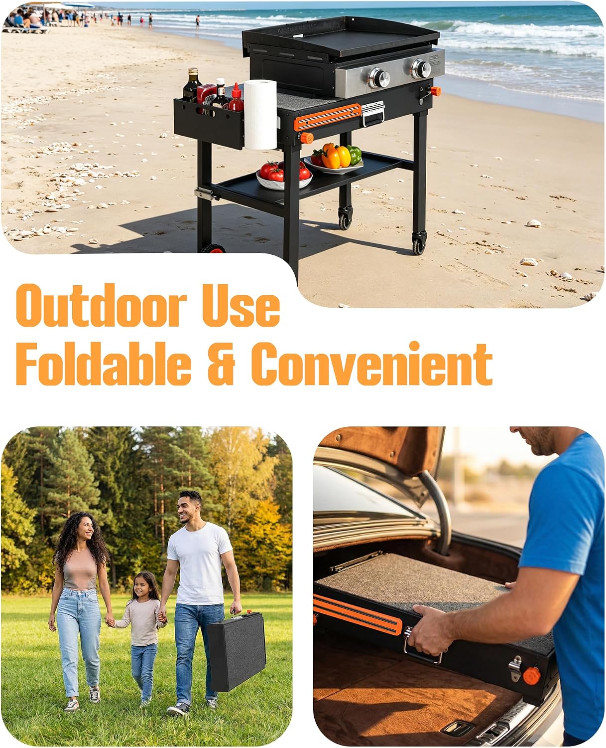 Blackstone Table for 17' or 22' Griddle, Heavy Duty 450 LBS Outdoor Grill Table, Foldable Portable Grill Cart, 20s Quick Setup, Anti-Wobble, Ideal for Backyard, Camping, Tailgating, with Cover