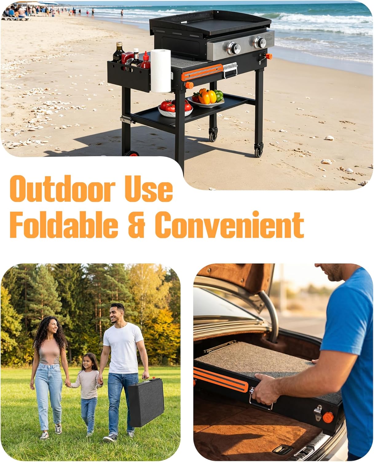 Blackstone Stand for 17' or 22' Griddle, Heavy Duty 450 LBS Blackstone Table, Foldable Portable Grill Cart with Locking Wheels, 20s Quick Setup, Anti-Wobble, Ideal for Backyard, Camping, Tailgating