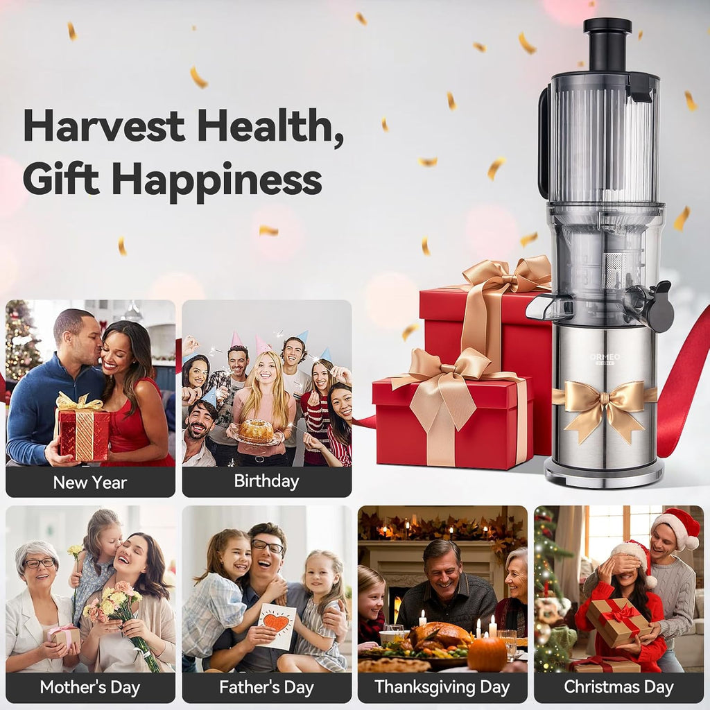 Juicer Machines, Cold Press Juicer with 5.0' Large Feed Chute Fit Whole Fruits & Vegetables, Stainless Steel Masticating Juicer With Pulp Seperation, 99% Juice Purity, 200W Quiet Motor, Easy to Clean