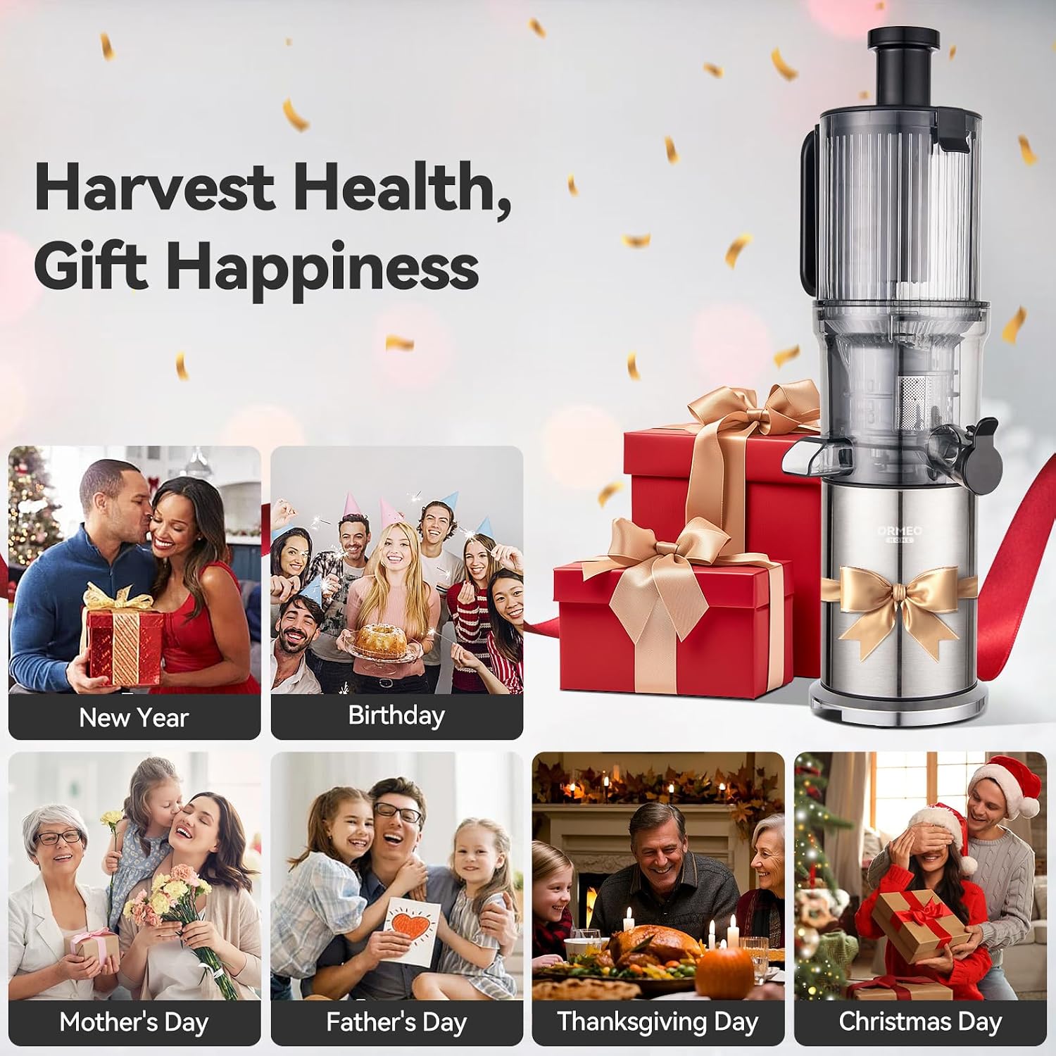Juicer Machines, Cold Press Juicer with 5.0' Large Feed Chute Fit Whole Fruits & Vegetables, Stainless Steel Masticating Juicer With Pulp Seperation, 99% Juice Purity, 200W Quiet Motor, Easy to Clean