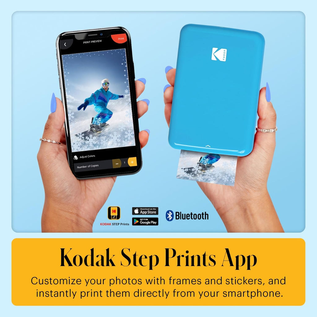 Kodak Step Instant Color Photo Printer with Bluetooth/NFC, ZINK Technology & Kodak App for iOS & Android (Blue) Starter Bundle